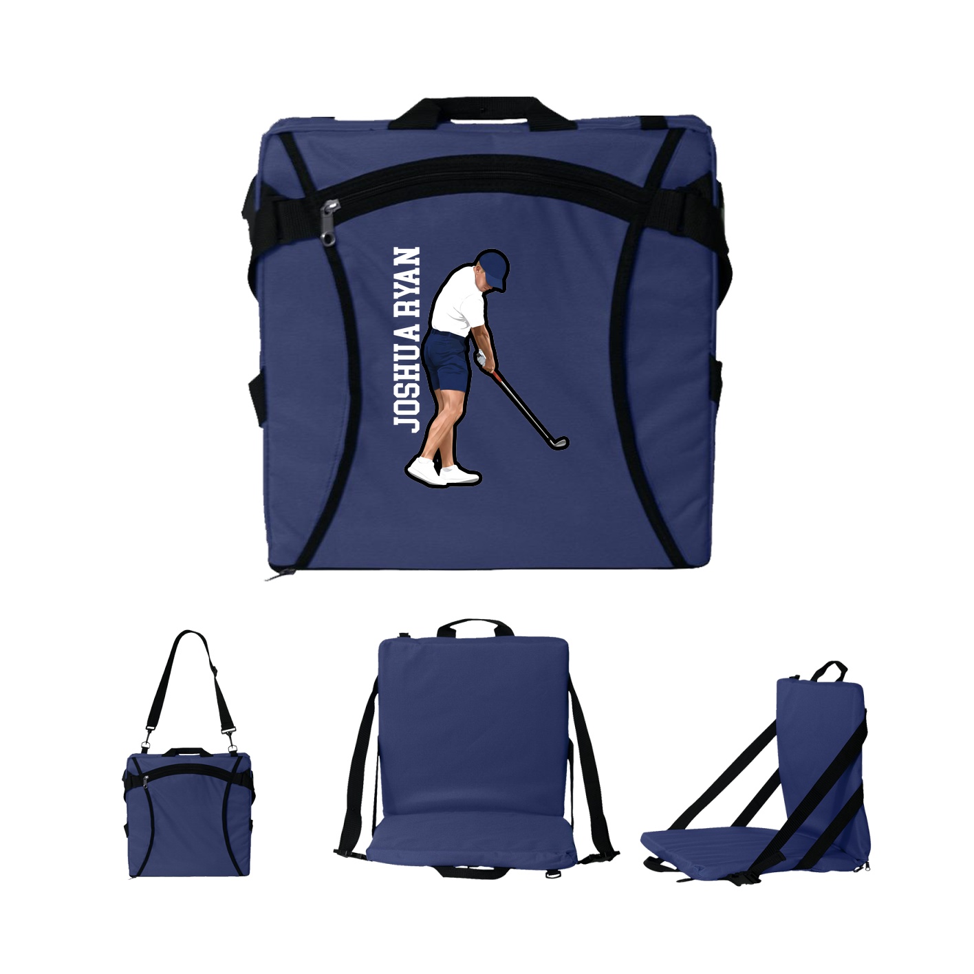 Folding Stadium Seat — Name Vertical in Navy