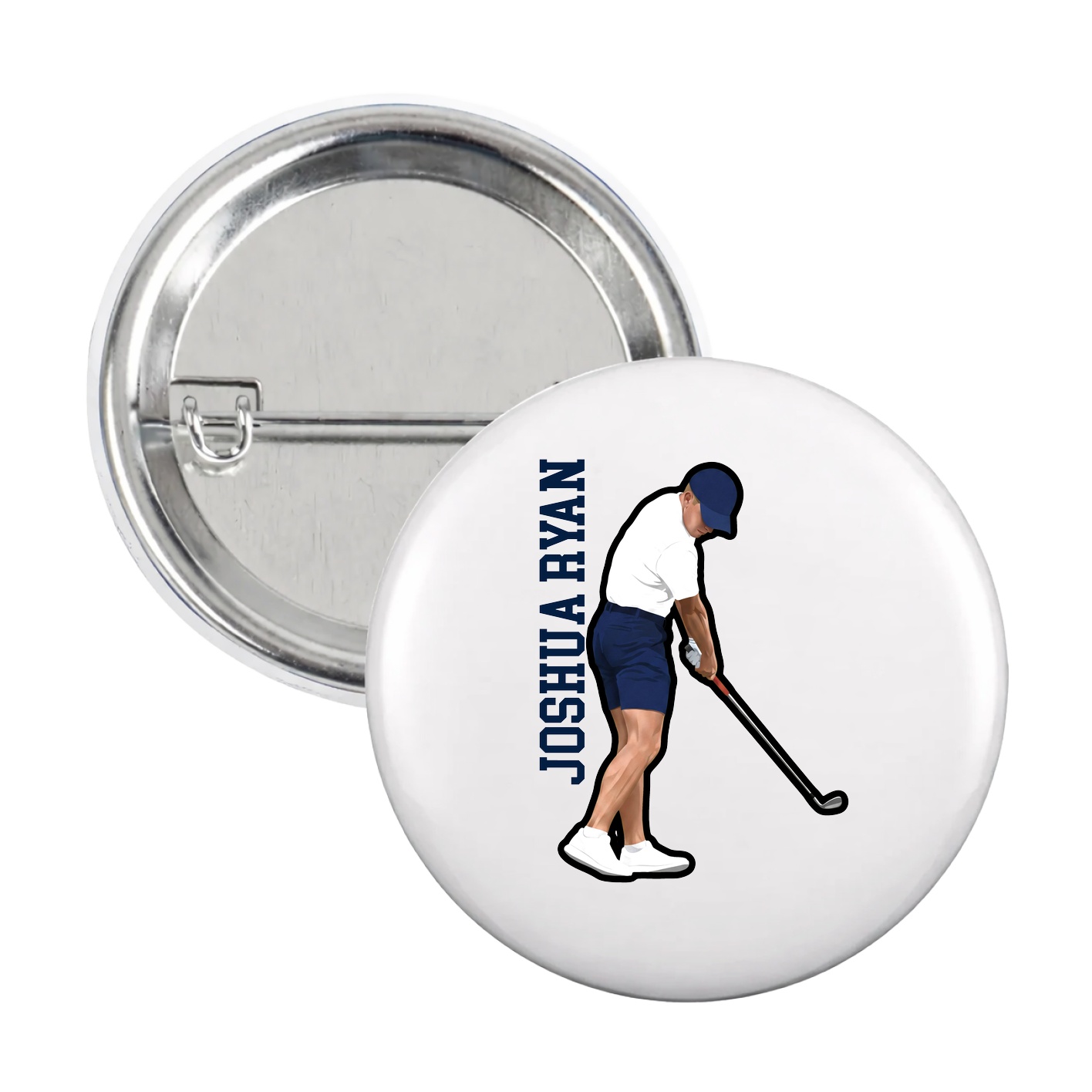 Game Day Button — Name Vertical in White