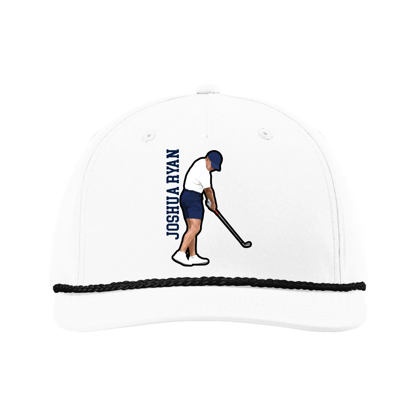 Five-Panel Classic Rope Cap — Name Vertical in White