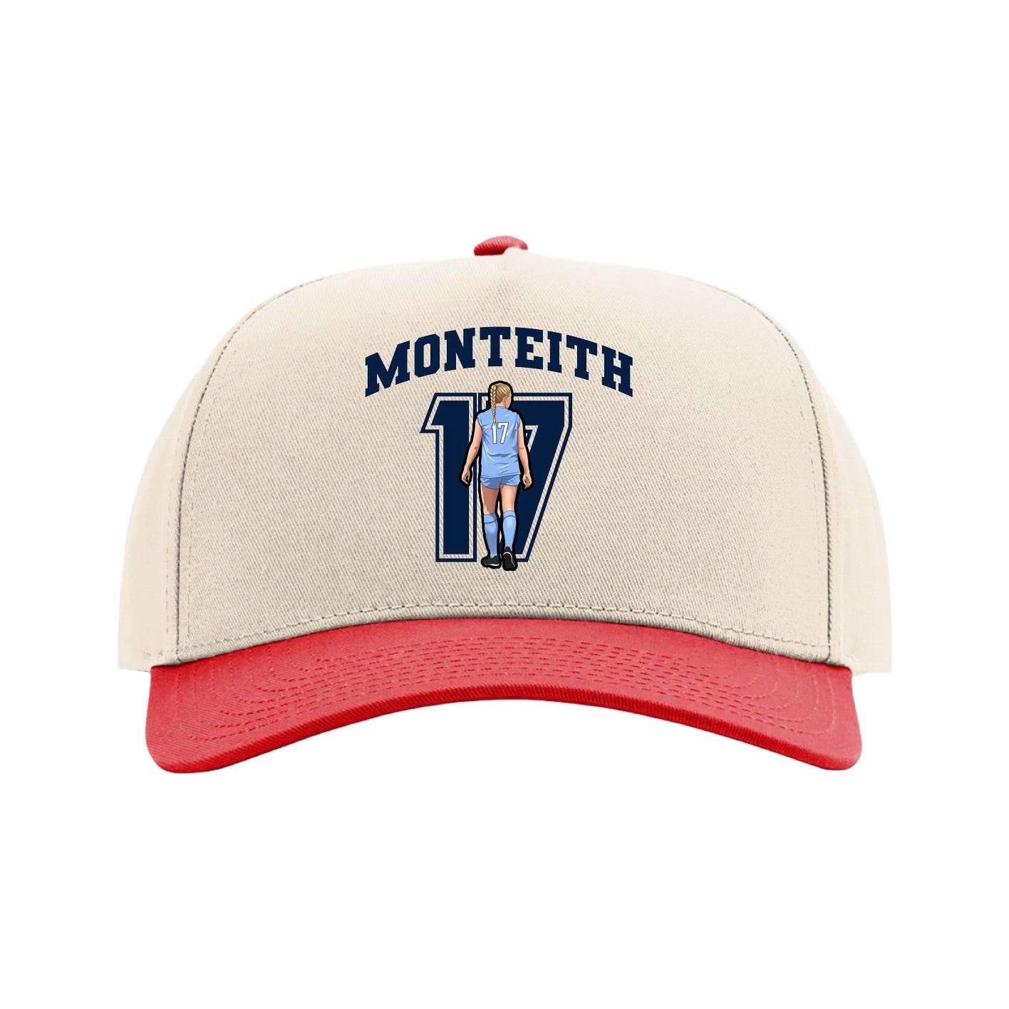 Full Fabric Five-Panel Champ Cap — Number in Cream/Red