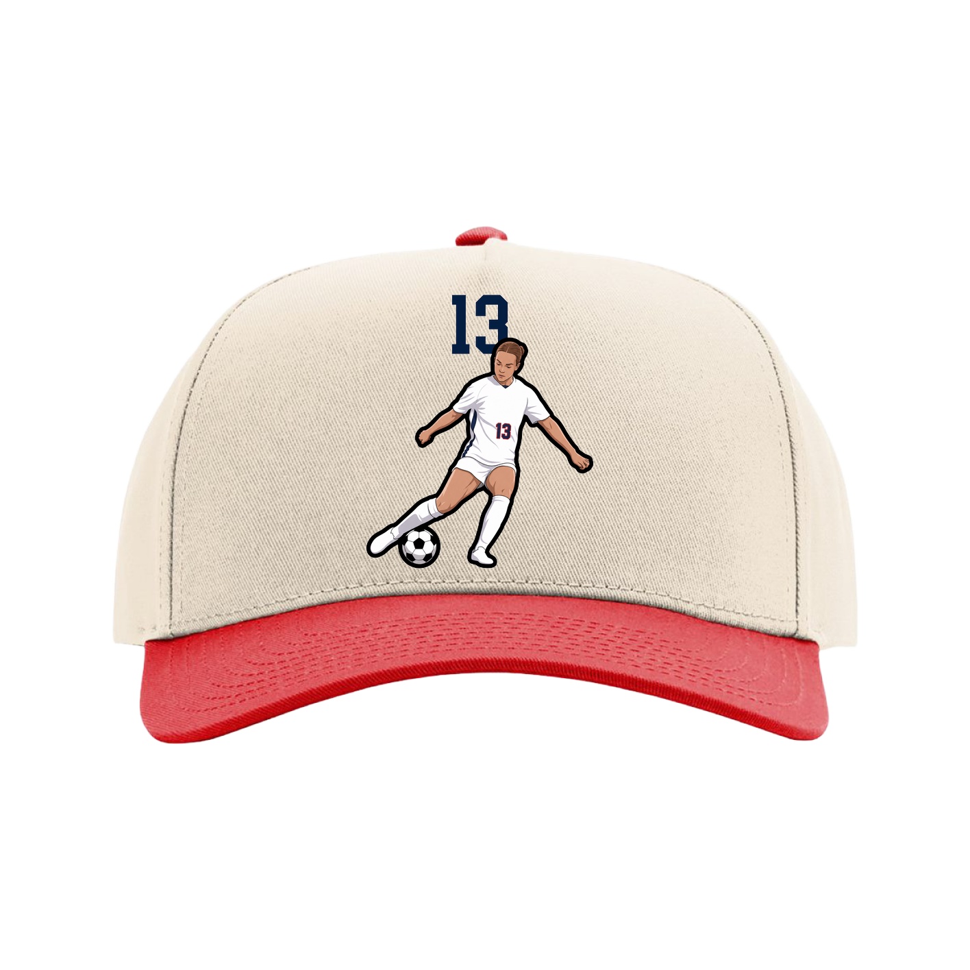 Full Fabric Five-Panel Champ Cap — Number Top in Cream/Red