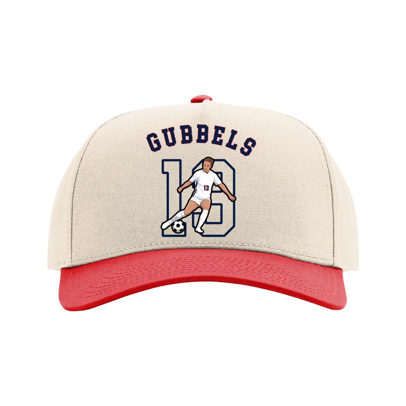 Full Fabric Five-Panel Champ Cap — Shirsey Arch in Cream/Red
