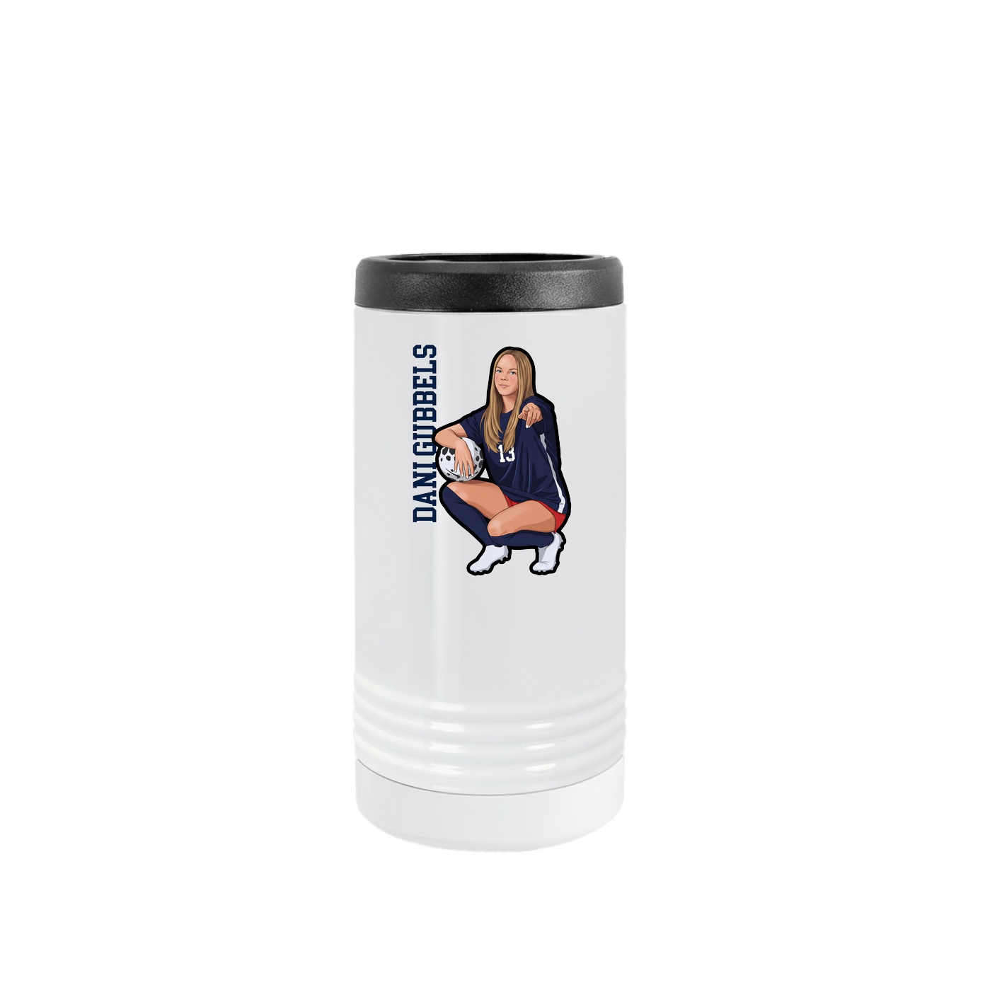 Slim Beverage Holder — Name Vertical in White