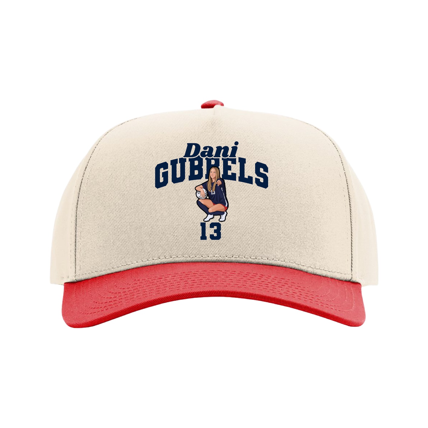 Full Fabric Five-Panel Champ Cap — Signature Arch in Cream/Red