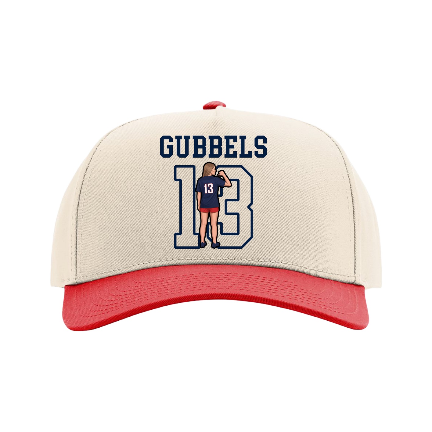 Full Fabric Five-Panel Champ Cap — Shirsey in Cream/Red