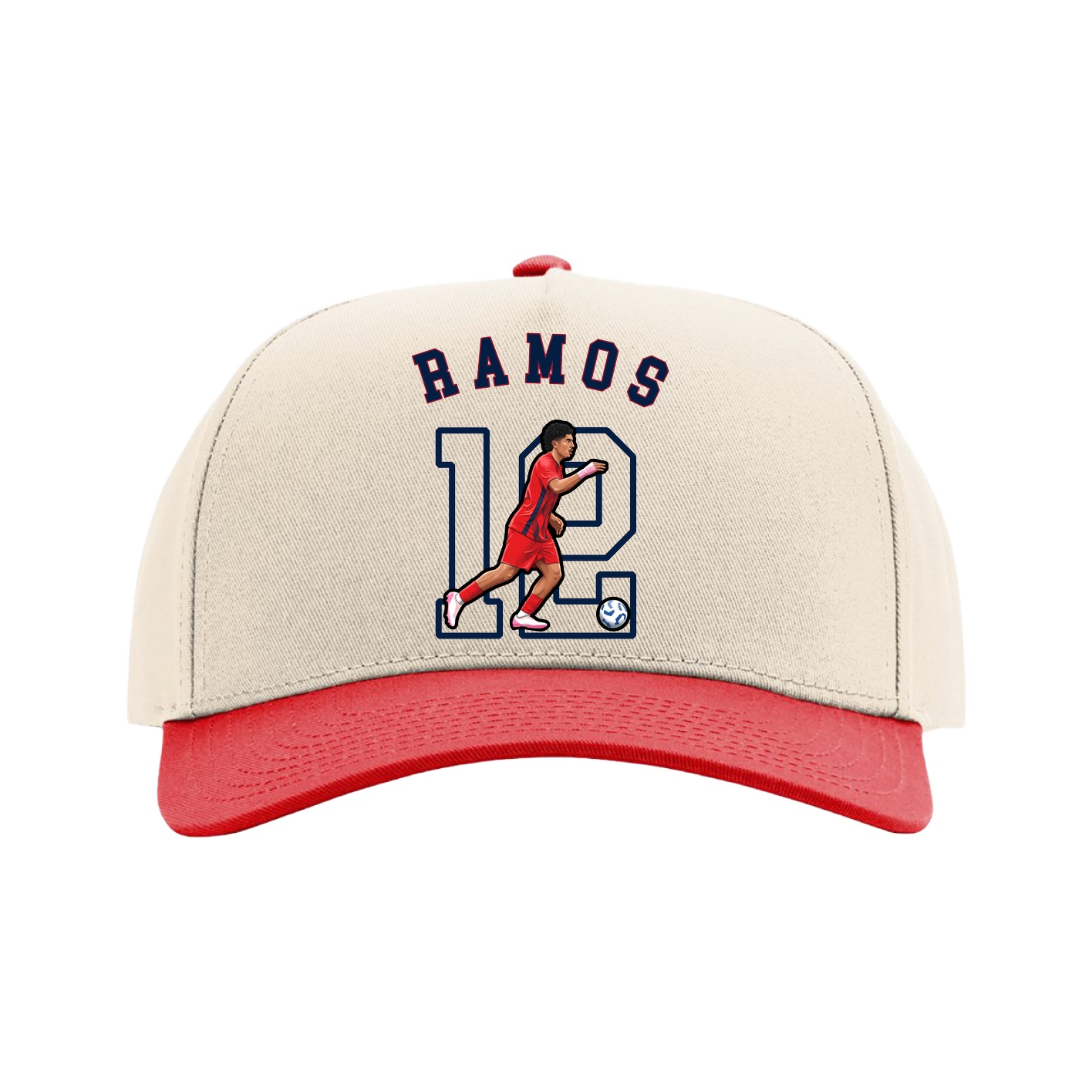 Full Fabric Five-Panel Champ Cap — Shirsey Arch in Cream/Red