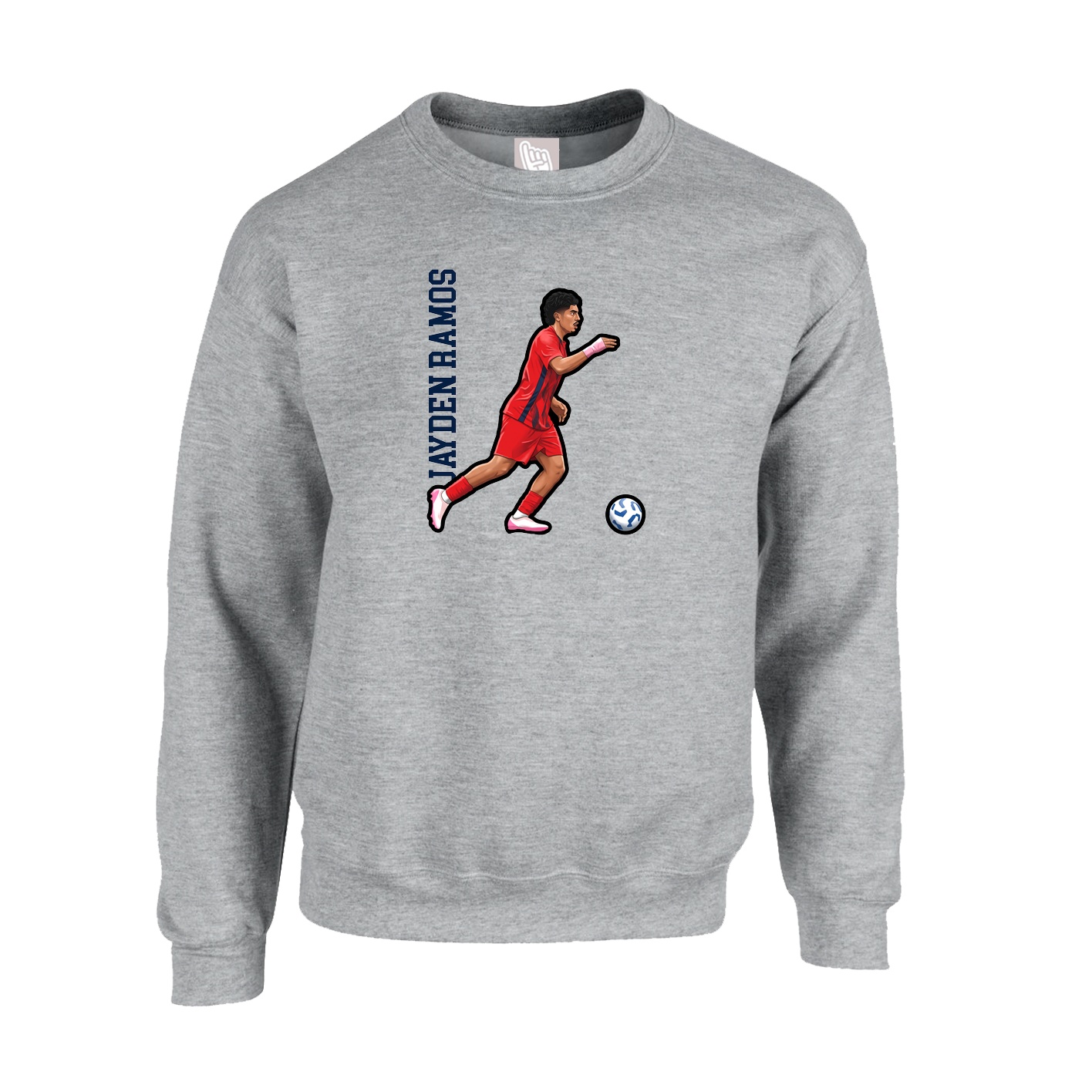 Fleece Crew — Name Vertical in Grey