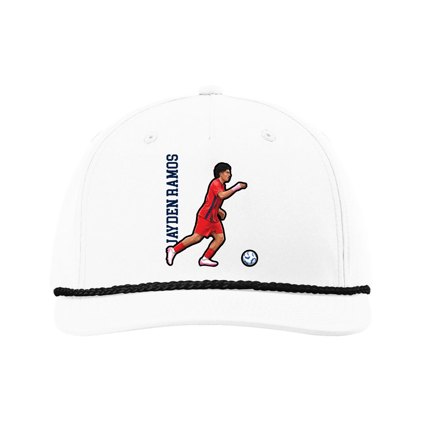 Five-Panel Classic Rope Cap — Name Vertical in White