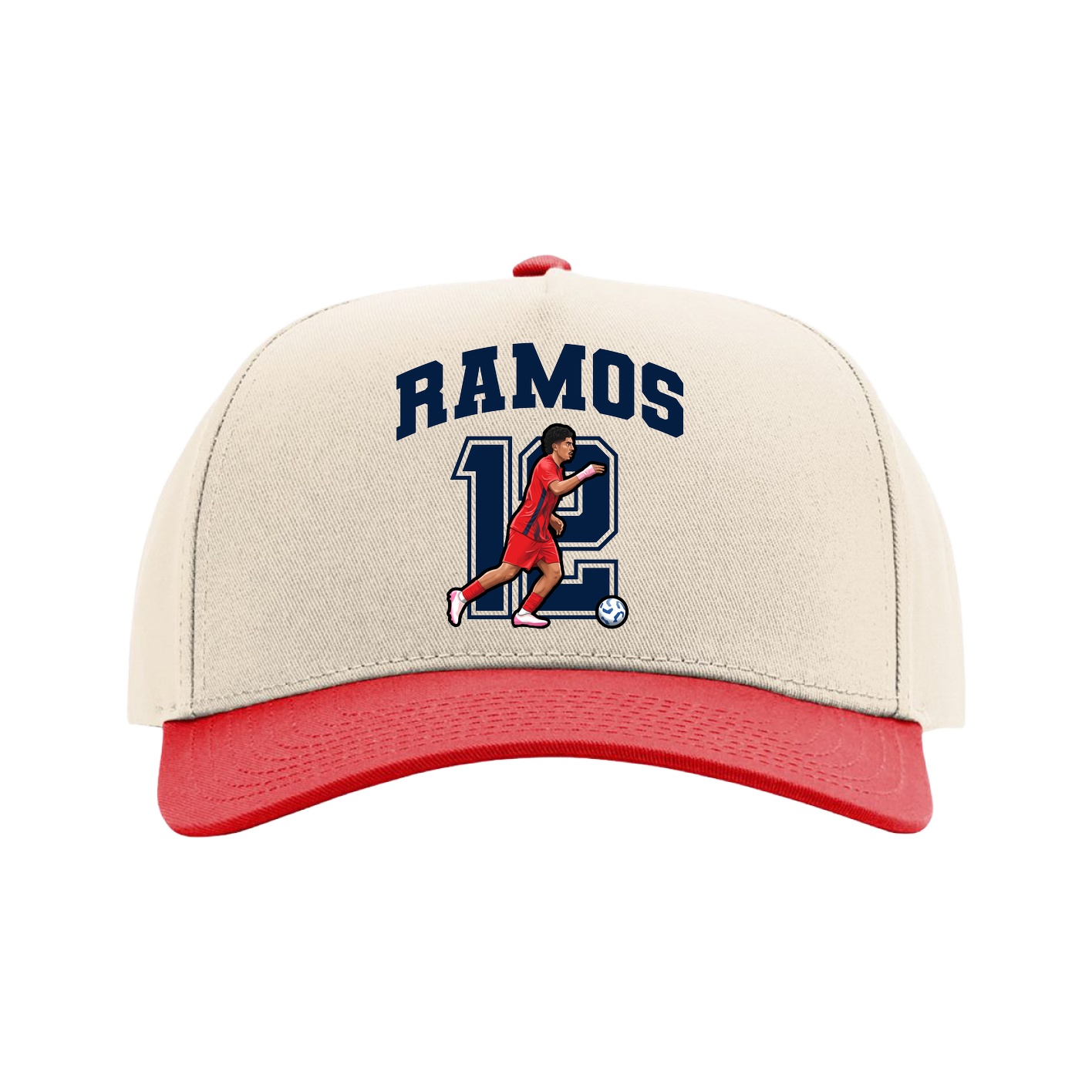 Full Fabric Five-Panel Champ Cap — Number in Cream/Red