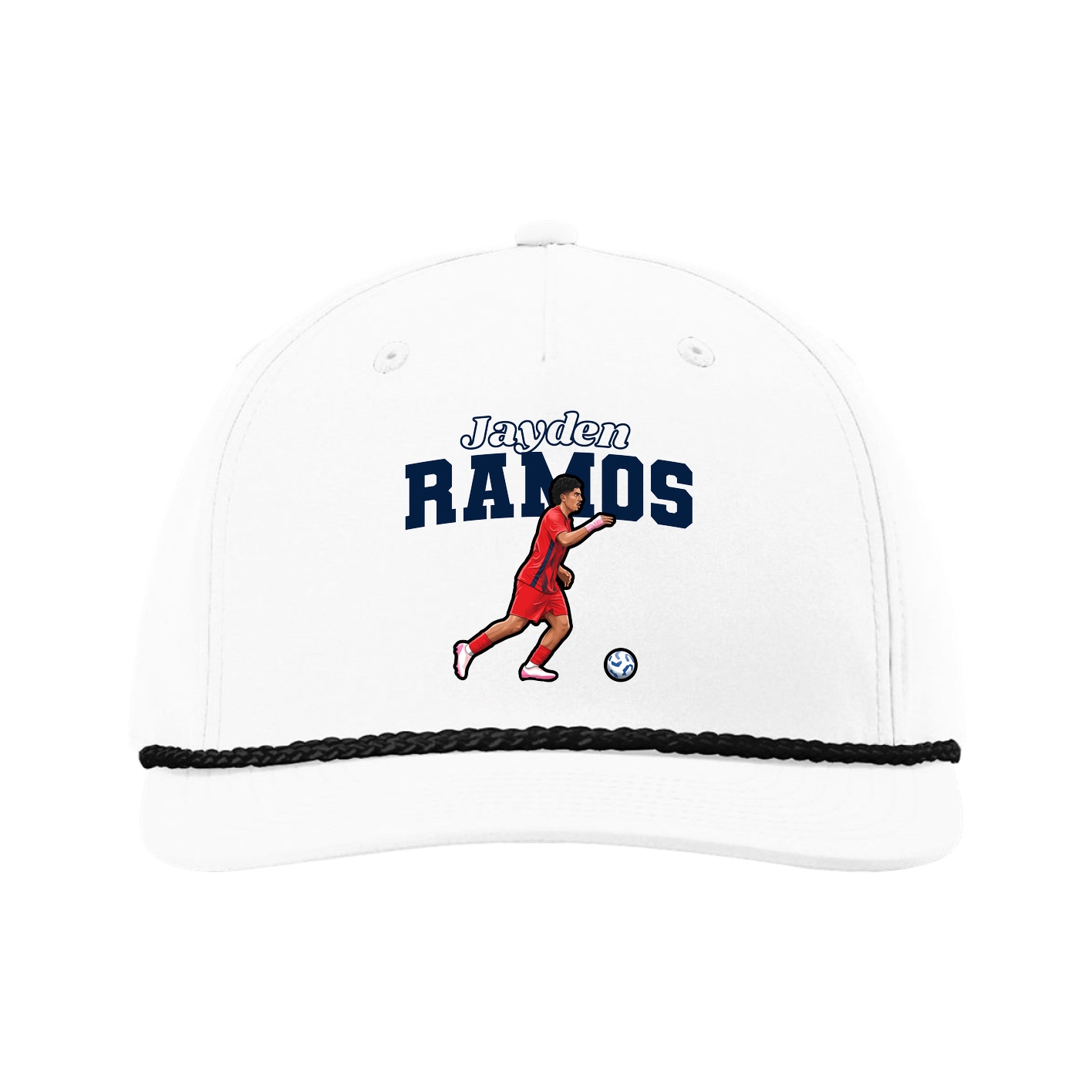 Five-Panel Classic Rope Cap — Name Arch in White