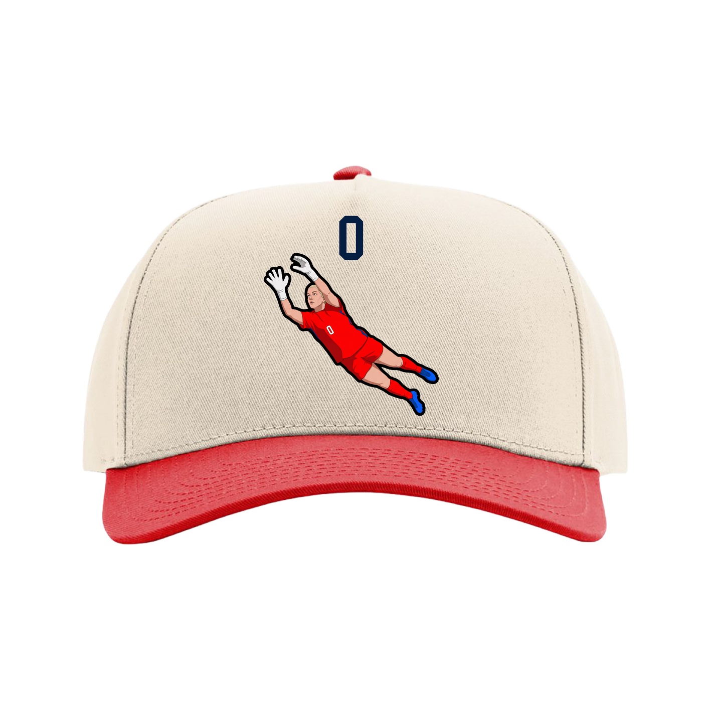 Full Fabric Five-Panel Champ Cap — Number Top in Cream/Red