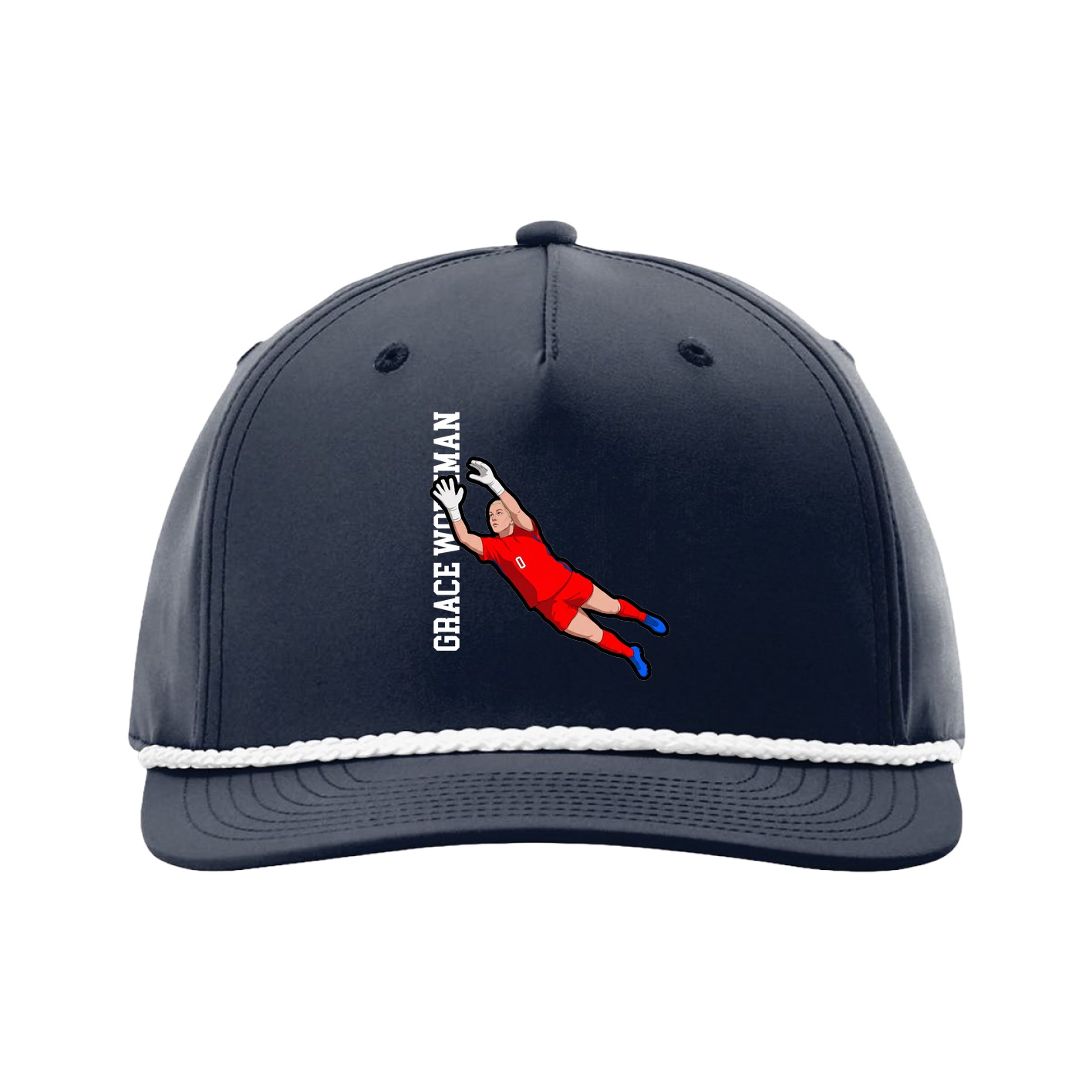 Five-Panel Classic Rope Cap — Name Vertical in Navy