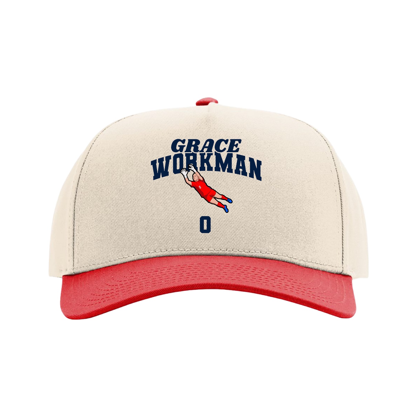 Full Fabric Five-Panel Champ Cap — Signature Arch in Cream/Red