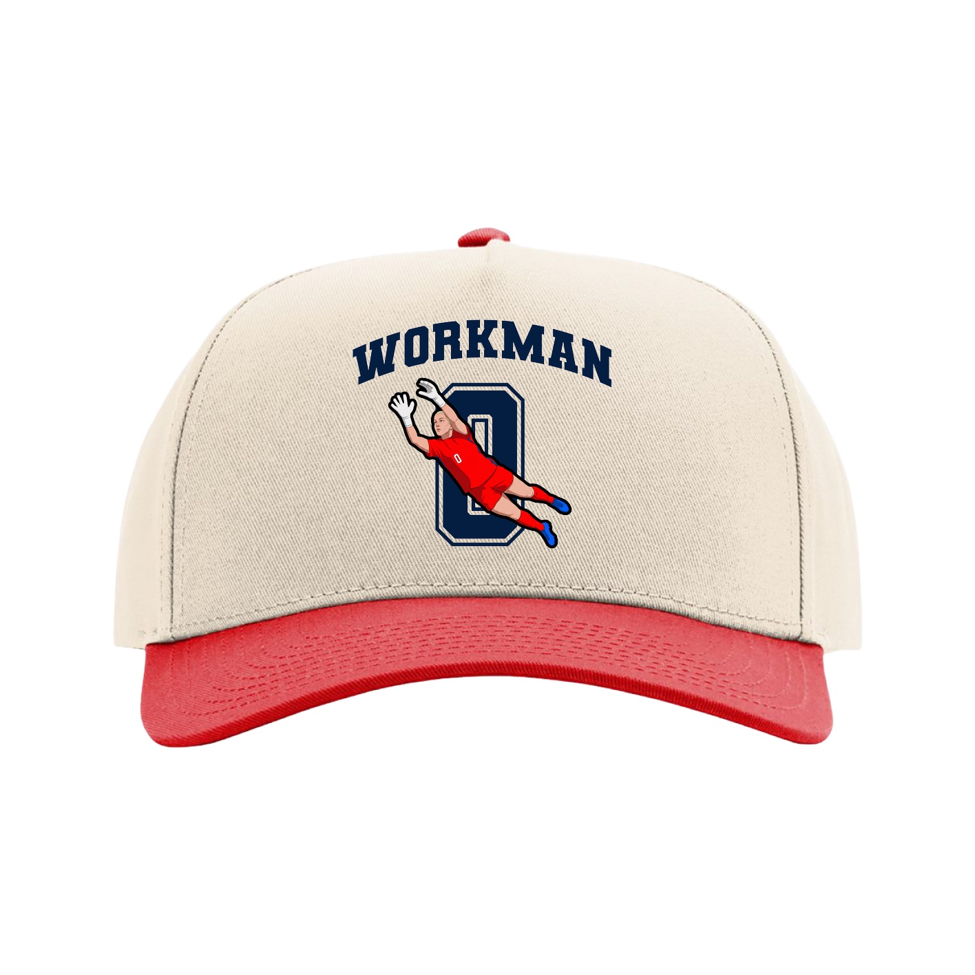 Full Fabric Five-Panel Champ Cap — Number in Cream/Red