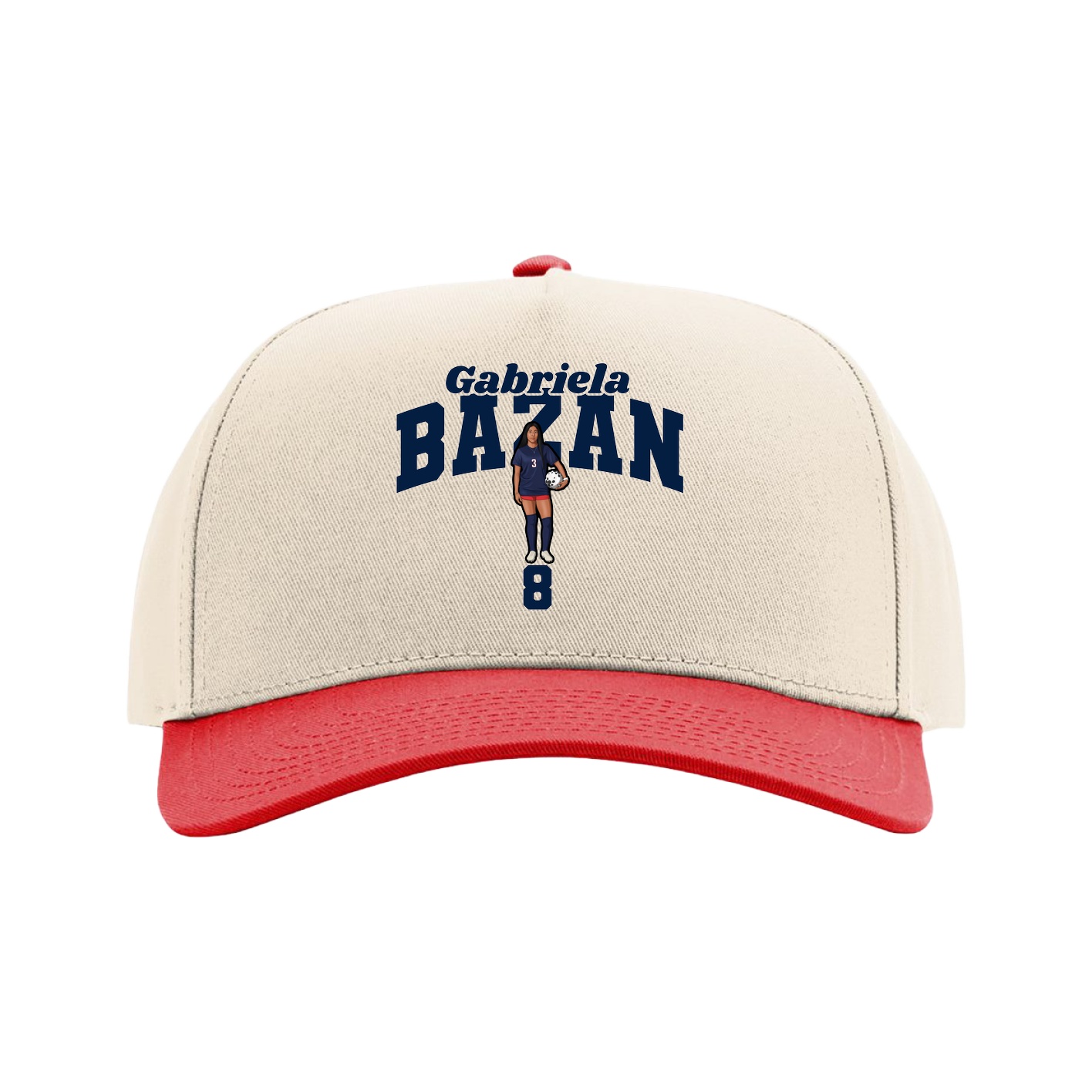 Full Fabric Five-Panel Champ Cap — Signature Arch in Cream/Red