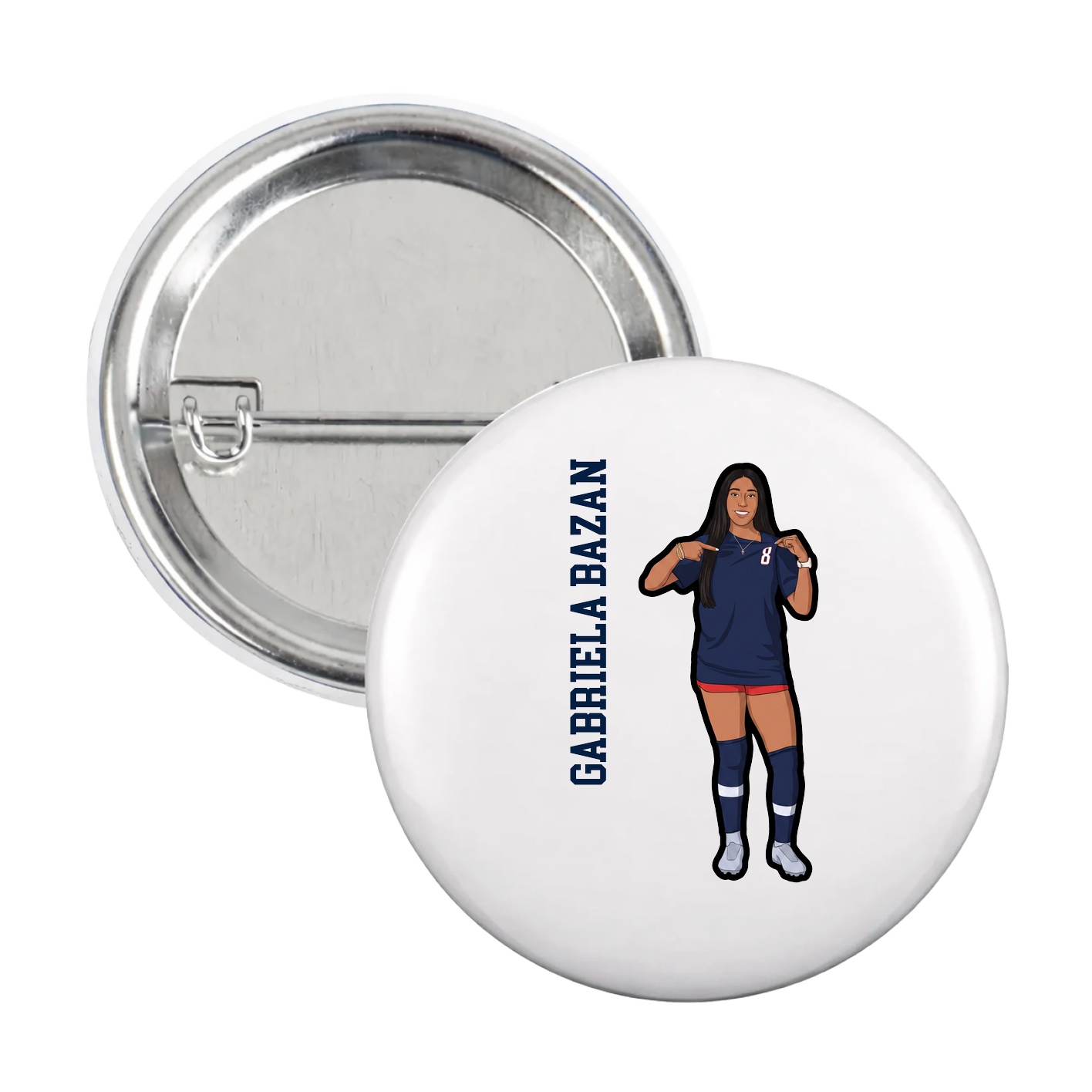 Game Day Button — Name Vertical in White