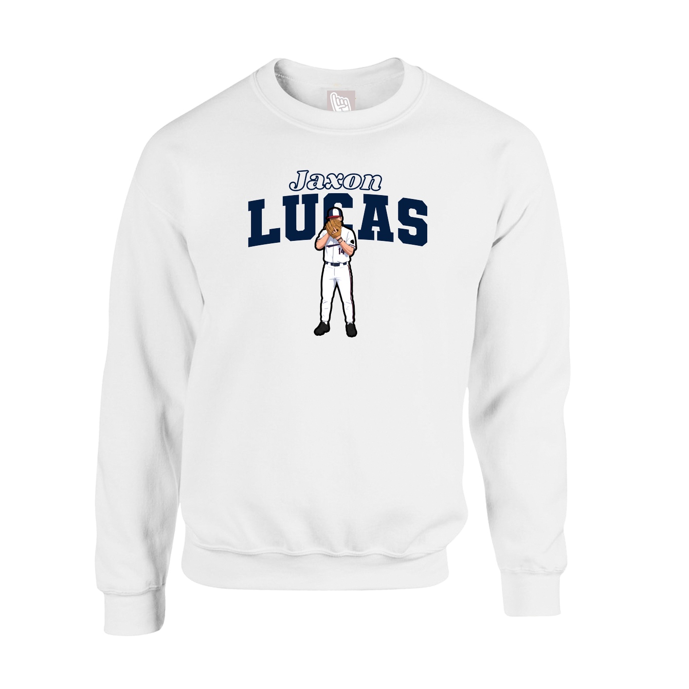Fleece Crew — Name Arch in White