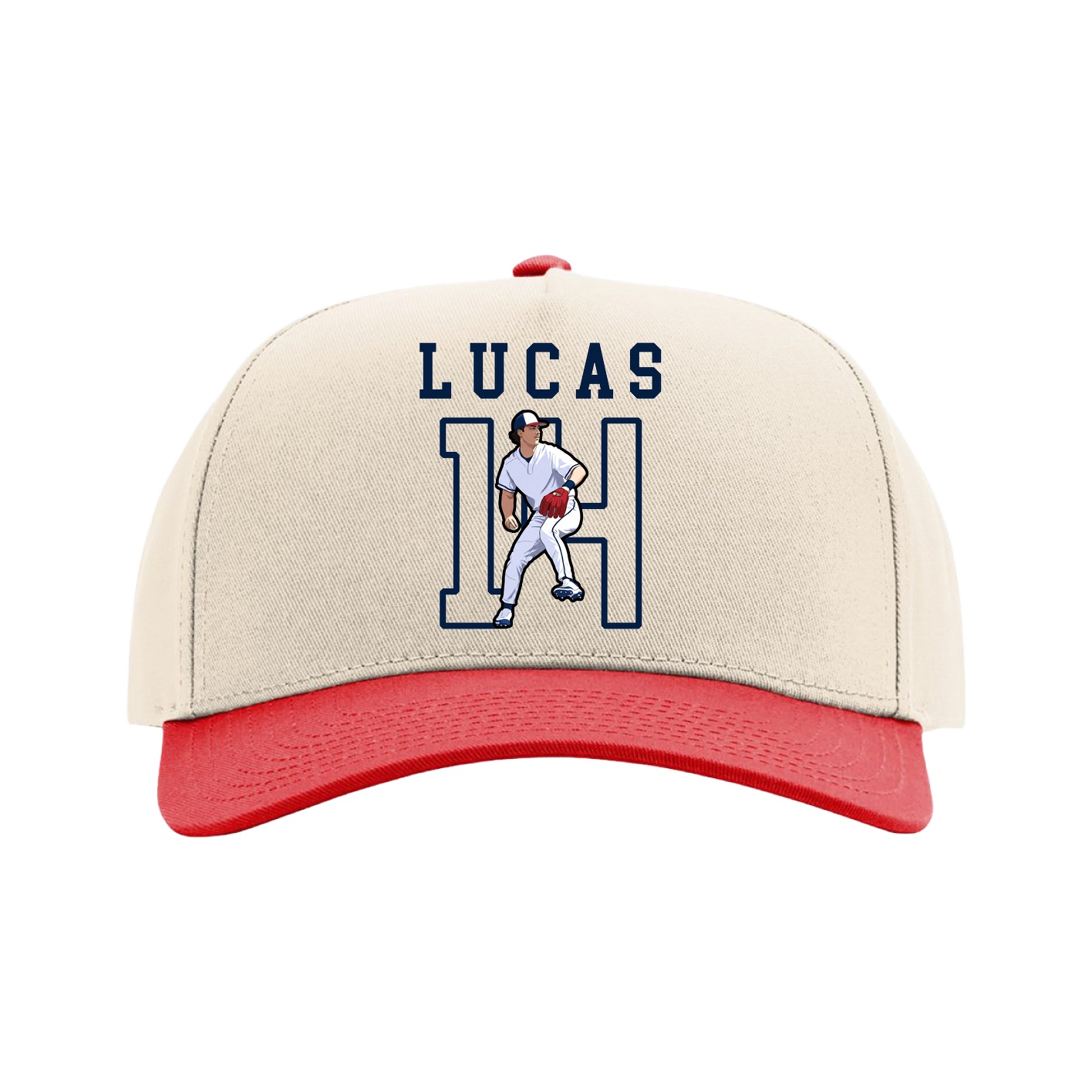Full Fabric Five-Panel Champ Cap — Shirsey in Cream/Red
