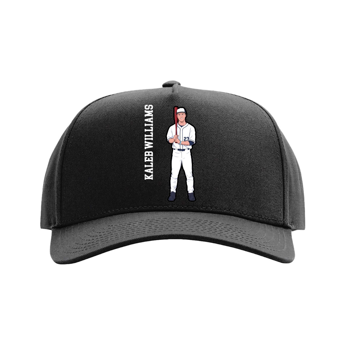 Full Fabric Five-Panel Champ Cap — Name Vertical in Black