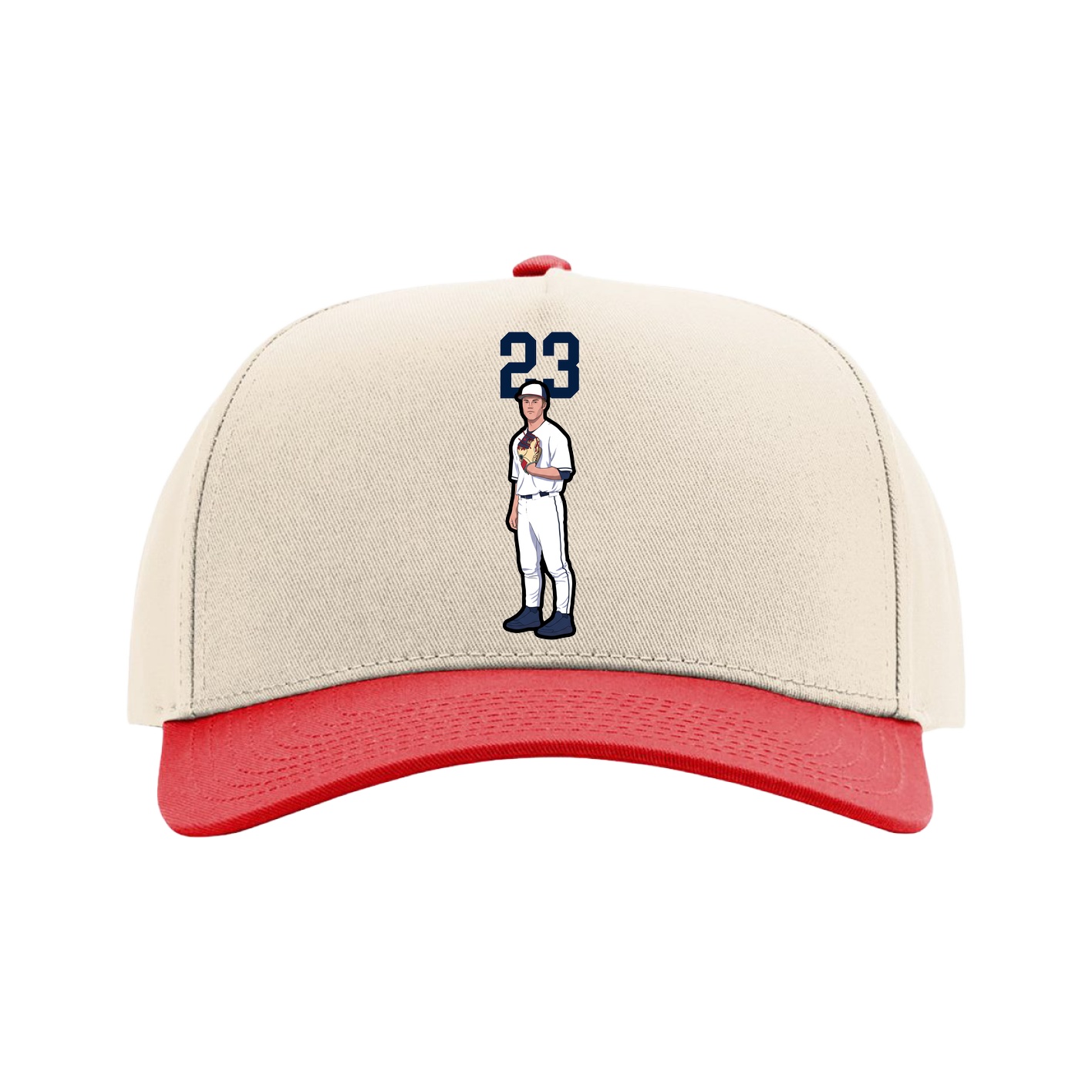 Full Fabric Five-Panel Champ Cap — Number Top in Cream/Red