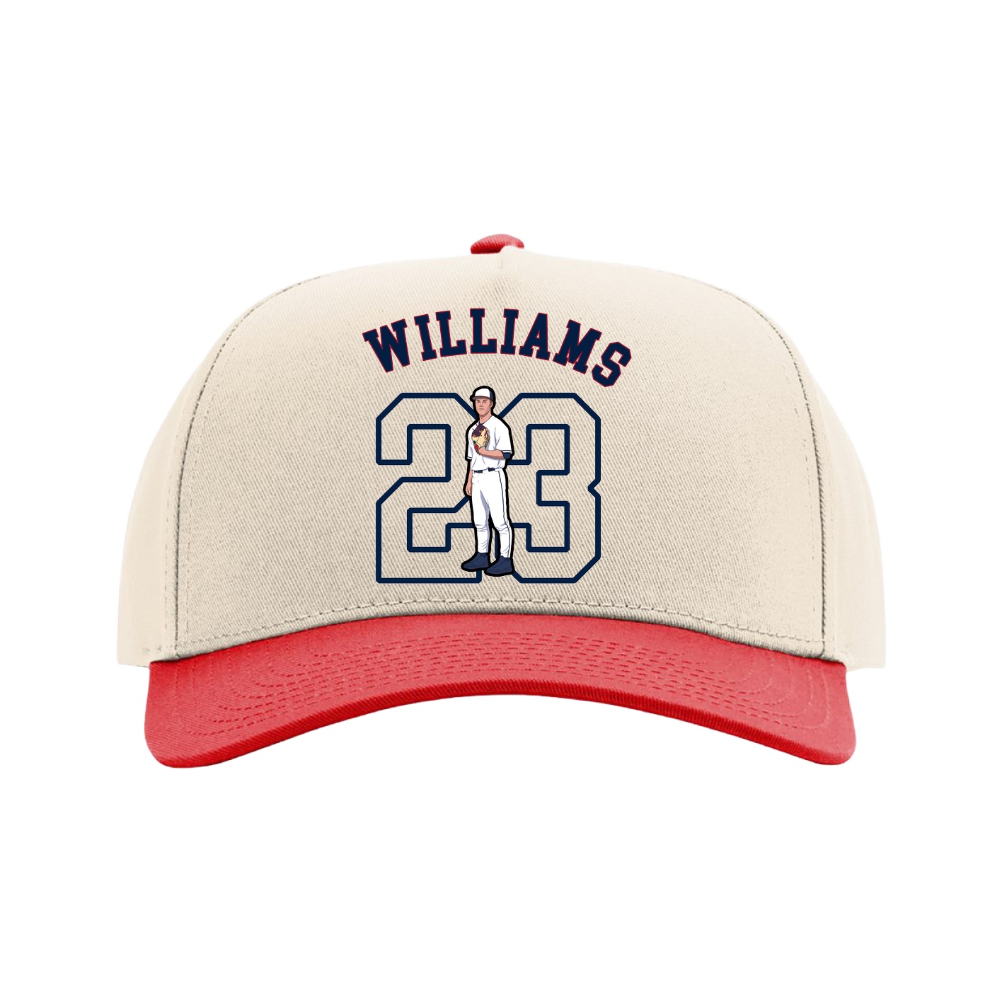 Full Fabric Five-Panel Champ Cap — Shirsey Arch in Cream/Red