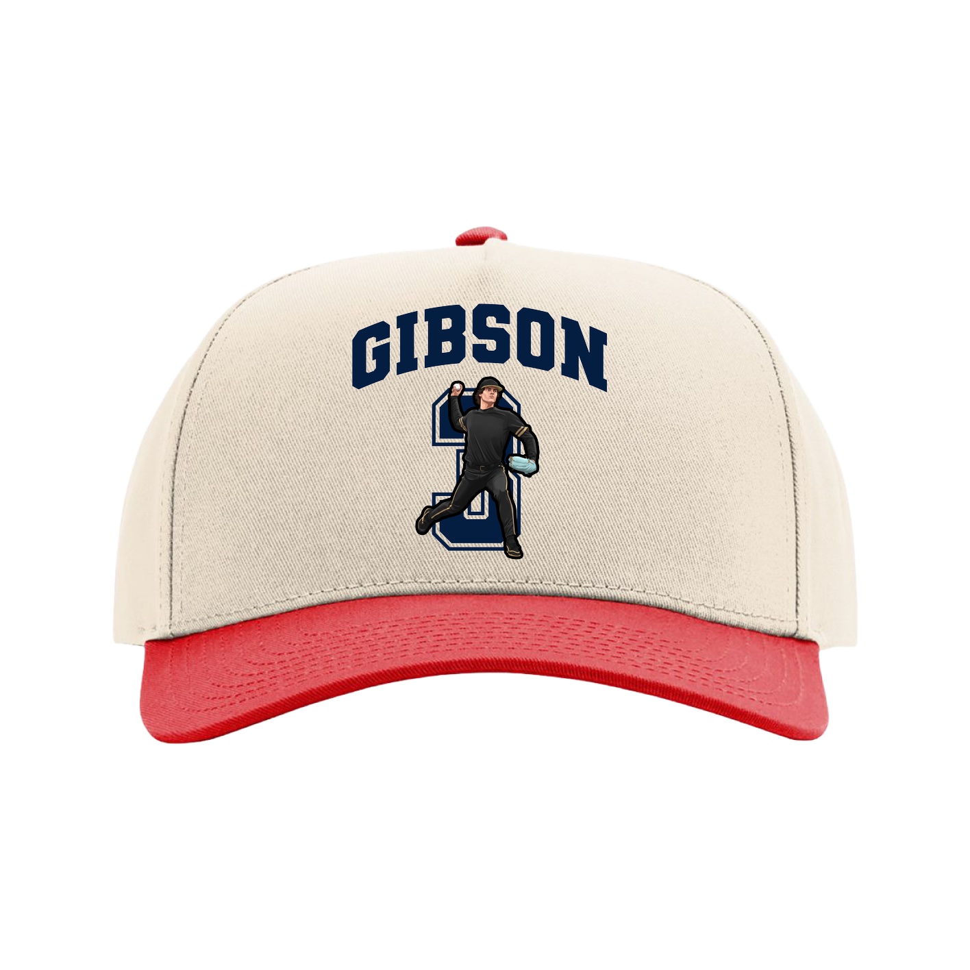 Full Fabric Five-Panel Champ Cap — Number in Cream/Red