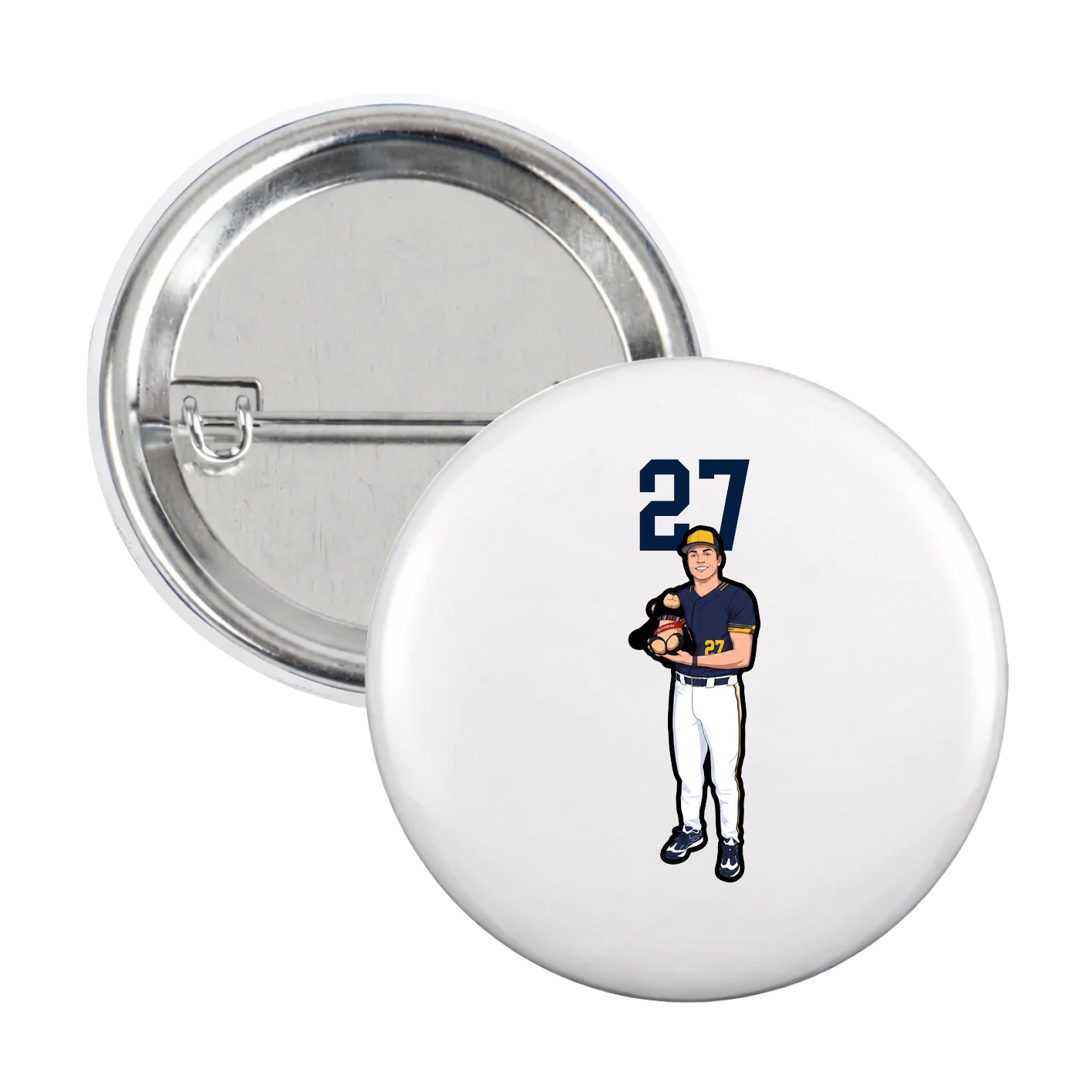 Game Day Button — Number Top in White