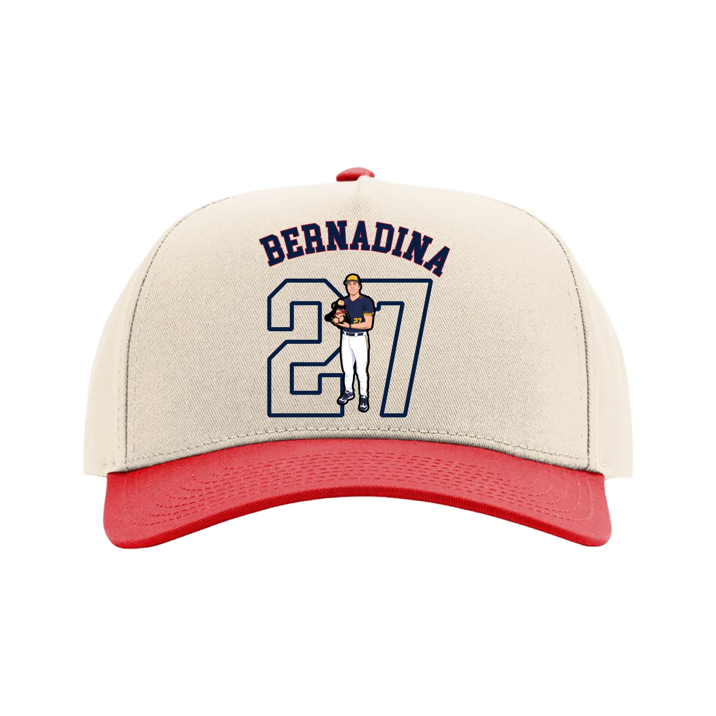 Full Fabric Five-Panel Champ Cap — Shirsey Arch in Cream/Red