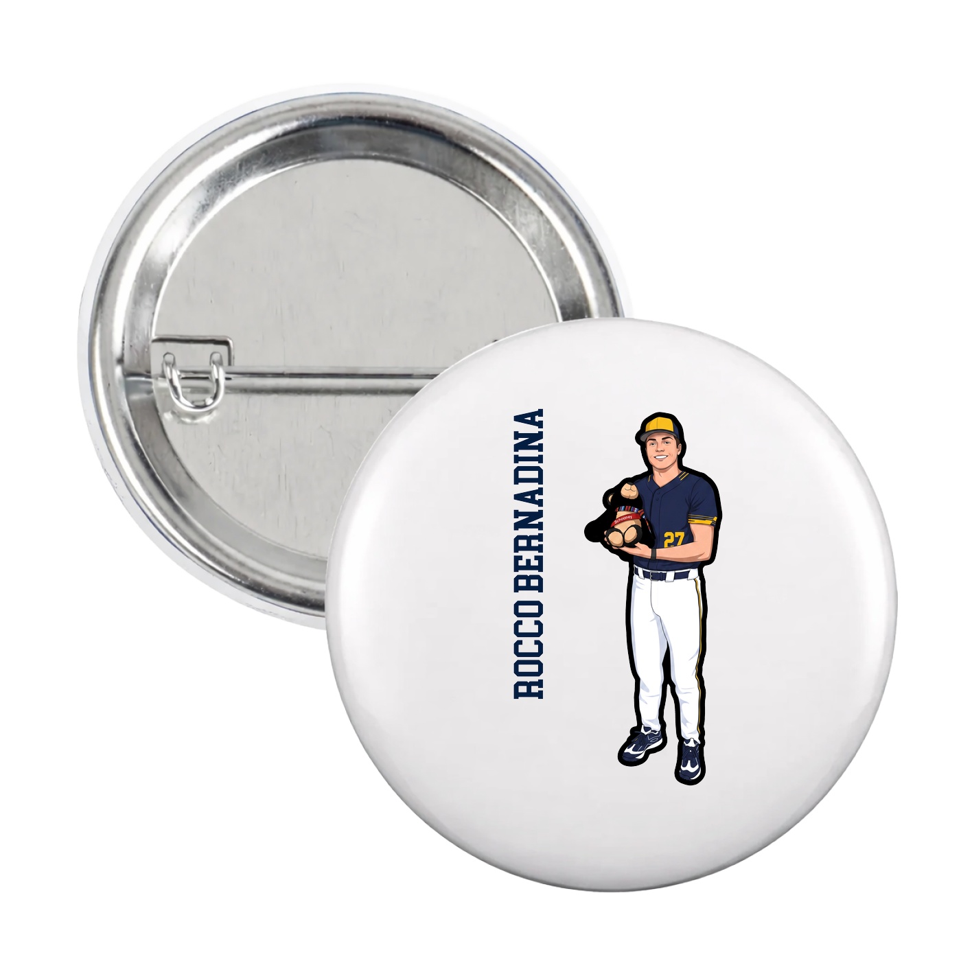Game Day Button — Name Vertical in White