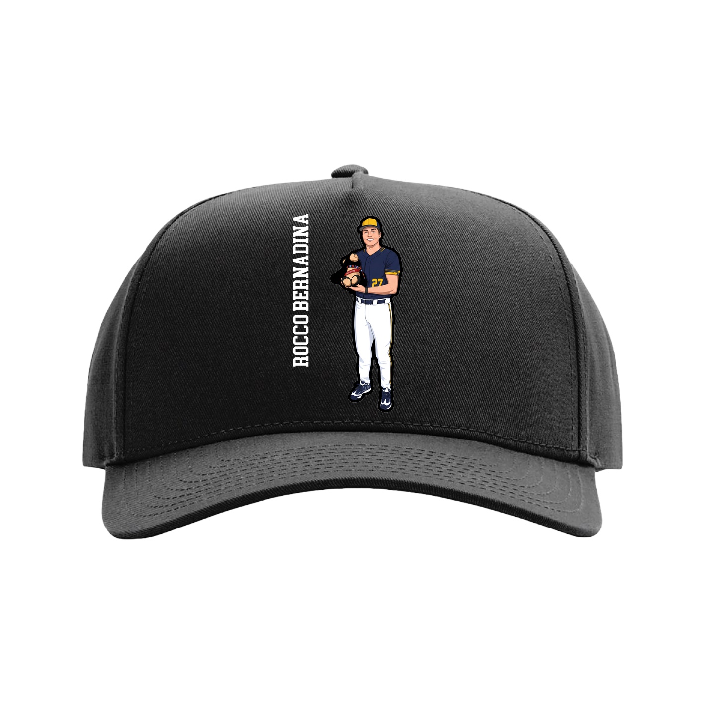 Full Fabric Five-Panel Champ Cap — Name Vertical in Black