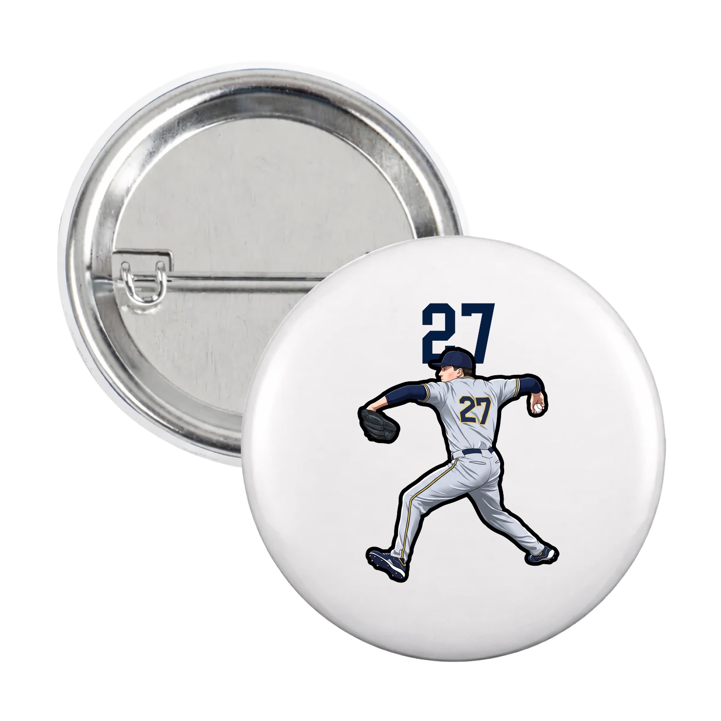 Game Day Button — Number Top in White