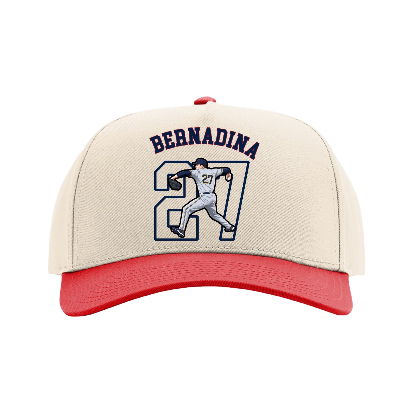 Full Fabric Five-Panel Champ Cap — Shirsey Arch in Cream/Red