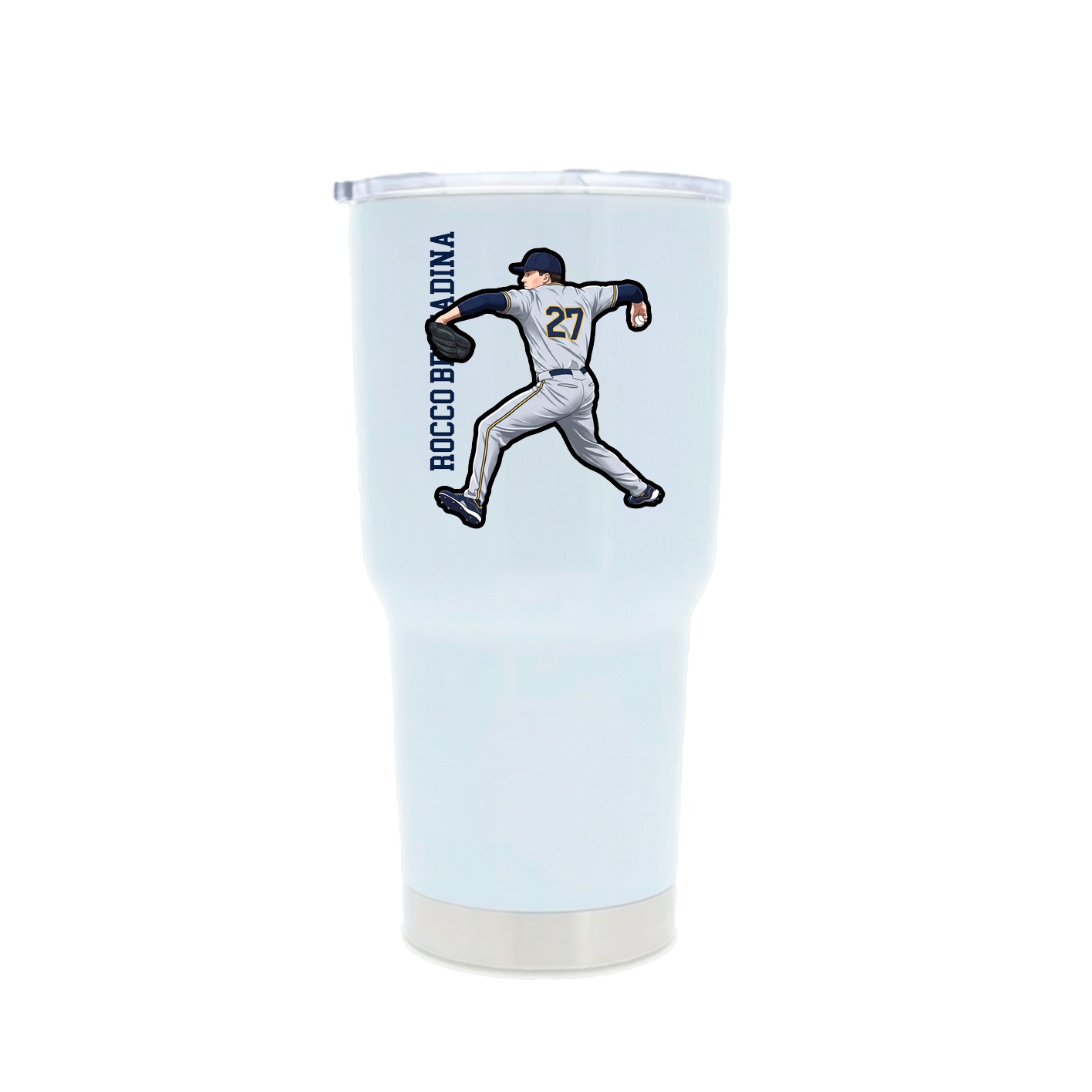 30oz Stainless Steel Tumbler — Name Vertical in White