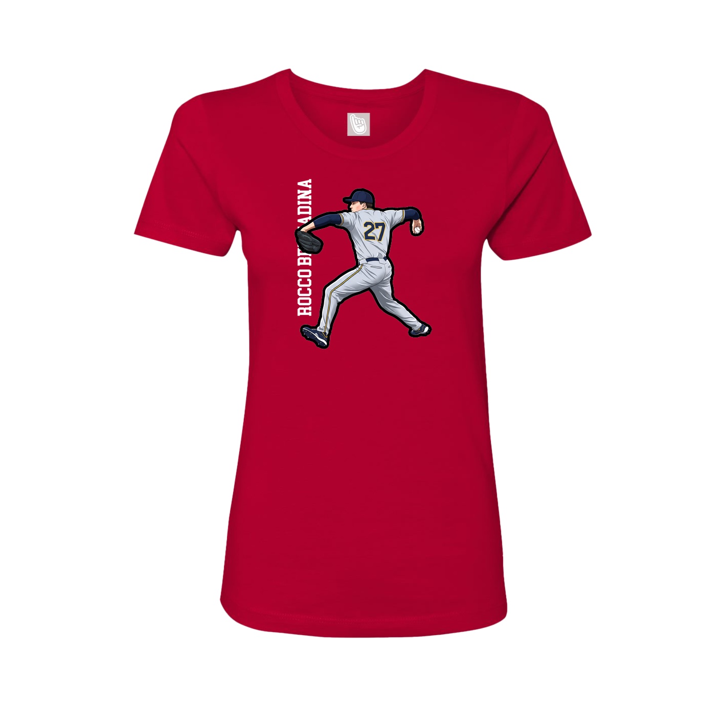 Fitted Women's Tee — Name Vertical in Red