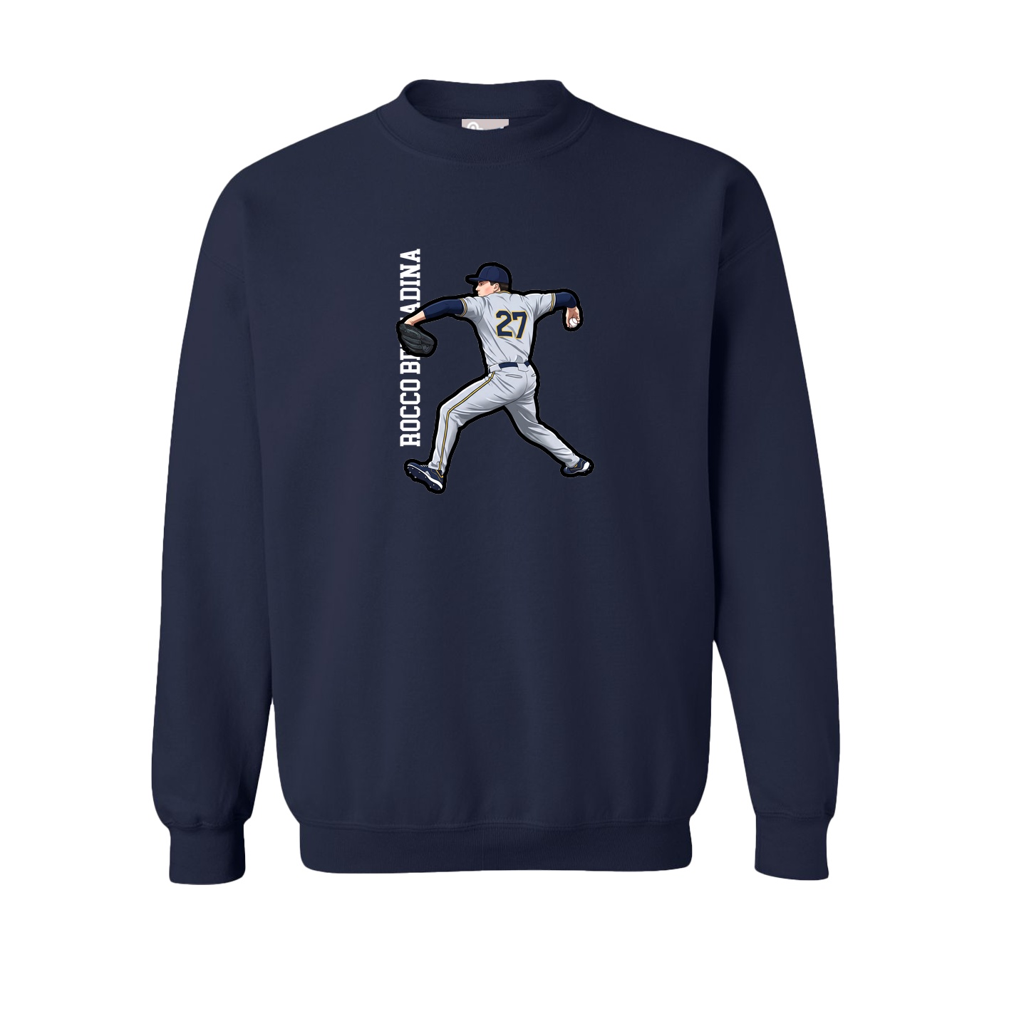 Fleece Crew — Name Vertical in Navy
