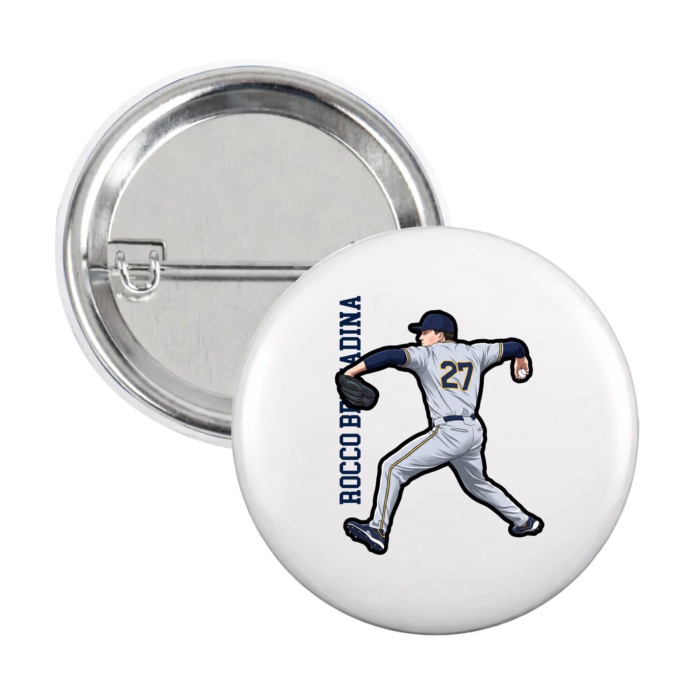 Game Day Button — Name Vertical in White