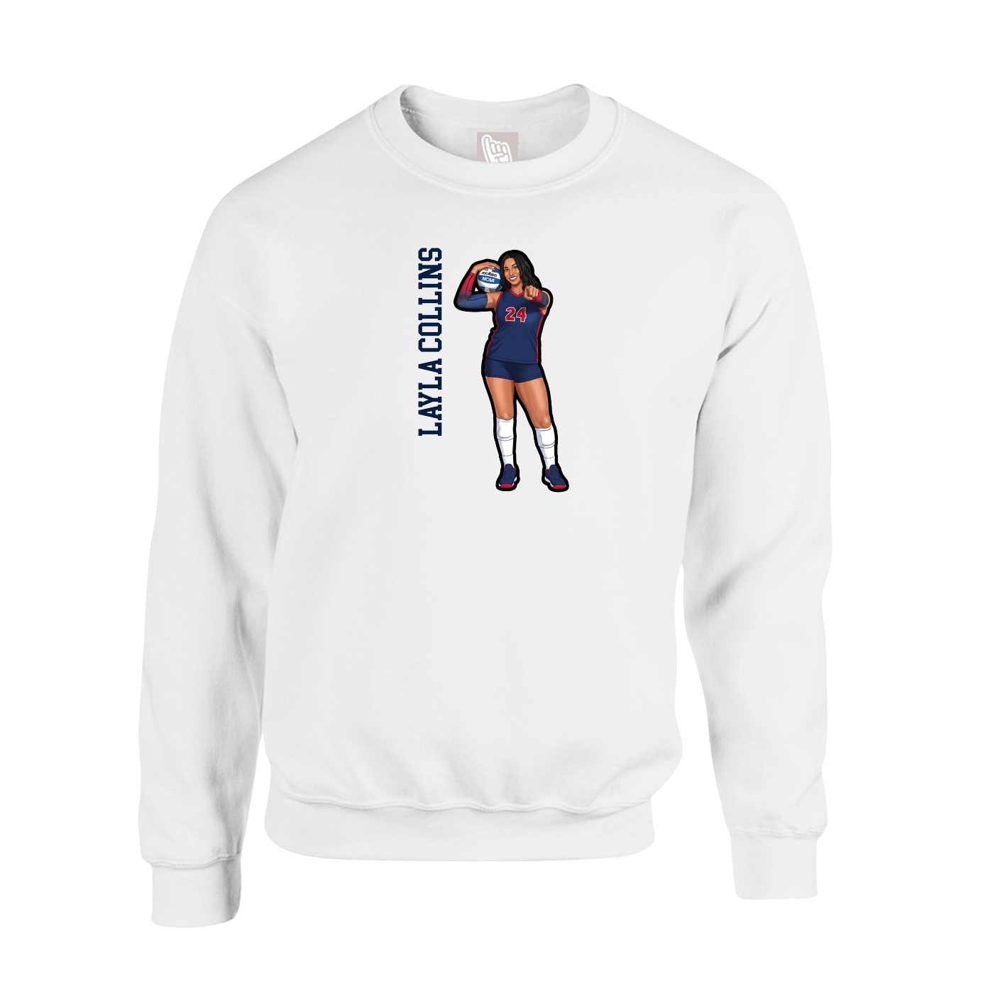 Fleece Crew — Name Vertical in White