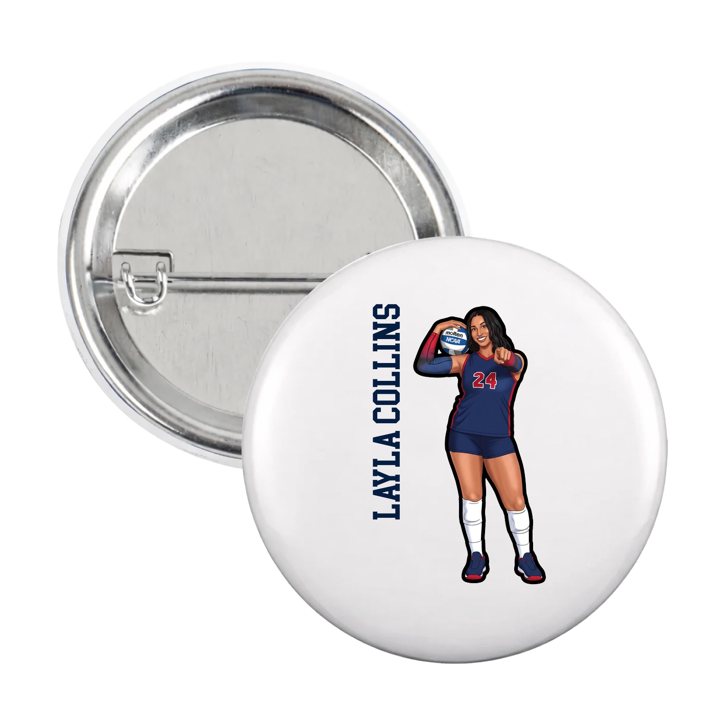 Game Day Button — Name Vertical in White