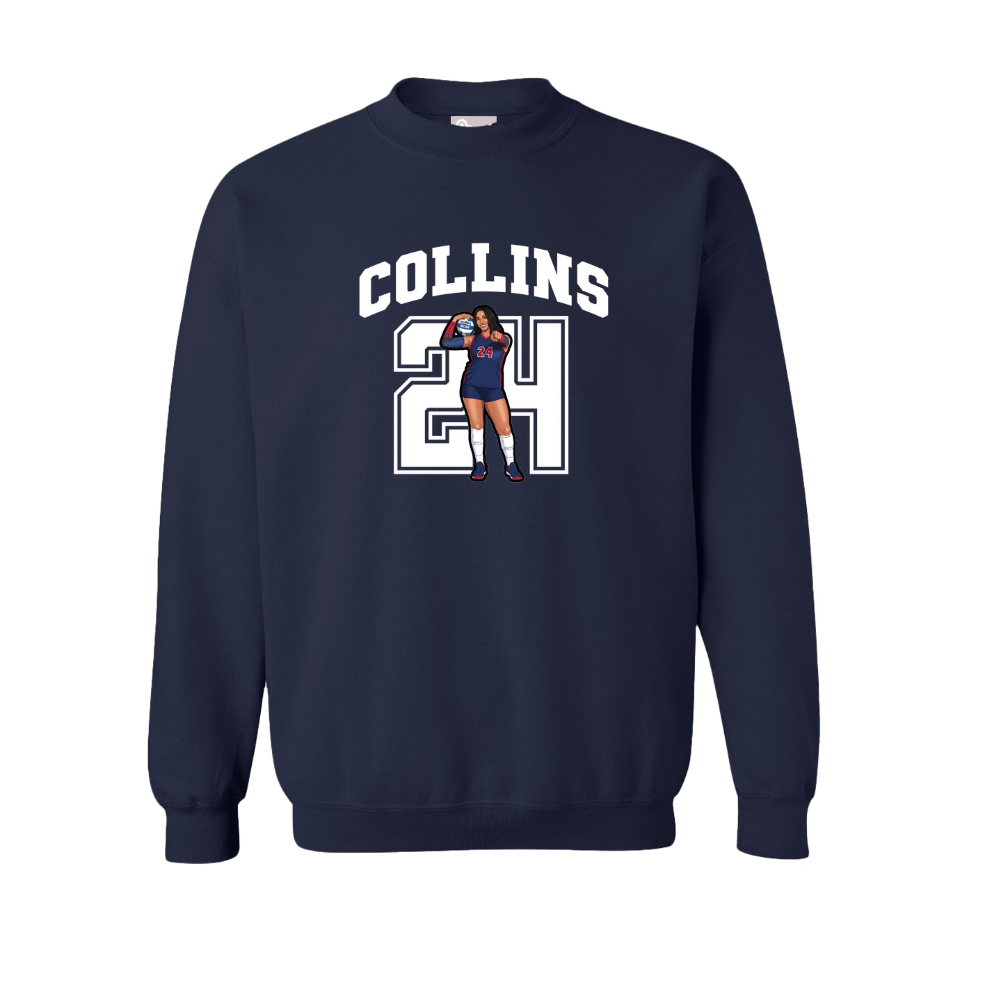 Fleece Crew — Number in Navy