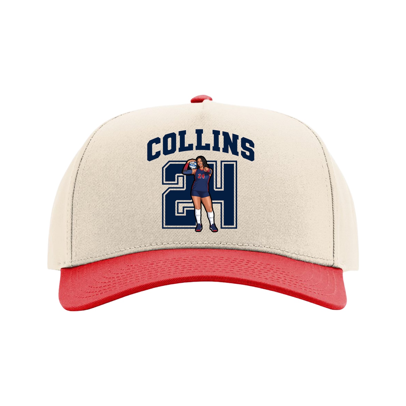 Full Fabric Five-Panel Champ Cap — Number in Cream/Red