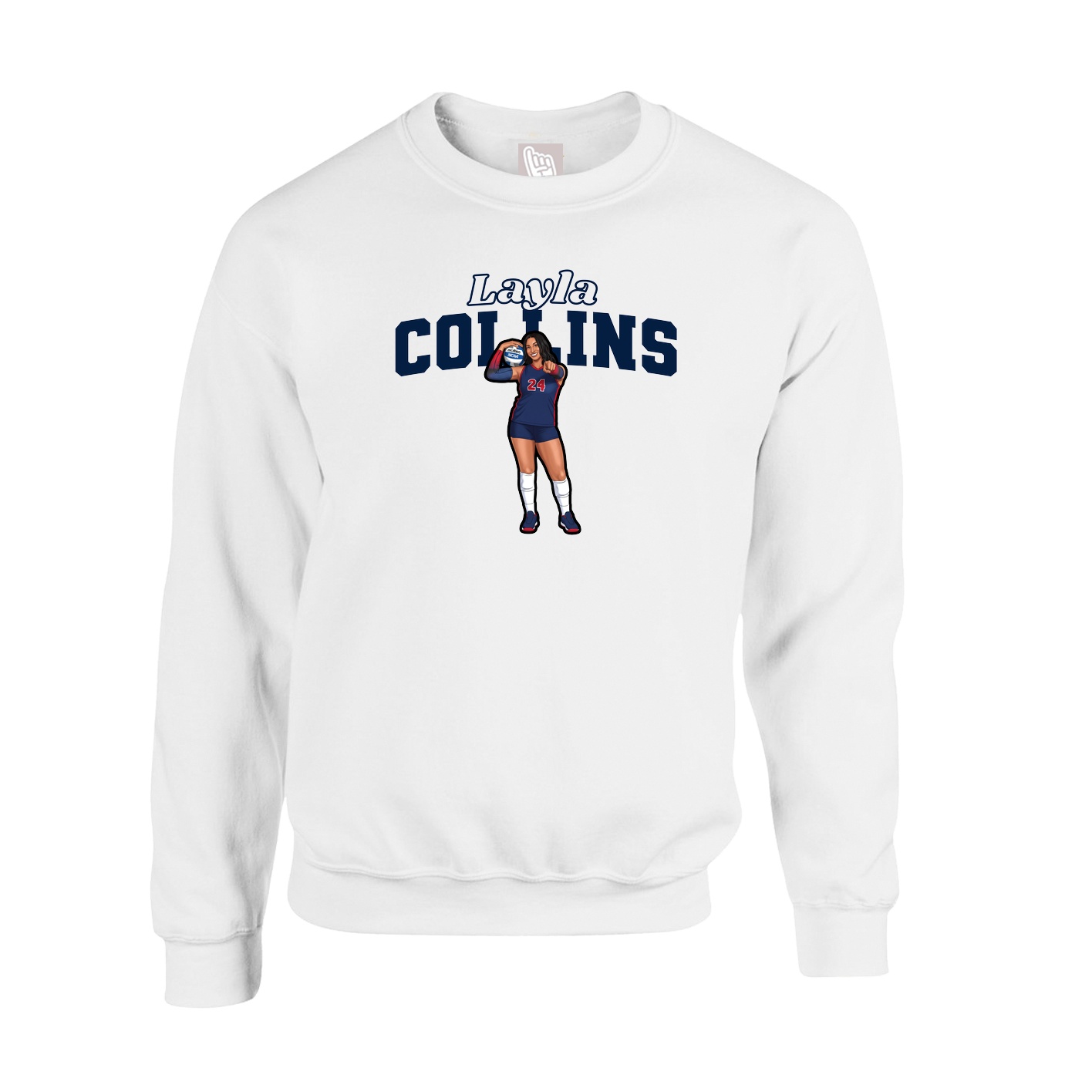 Fleece Crew — Name Arch in White