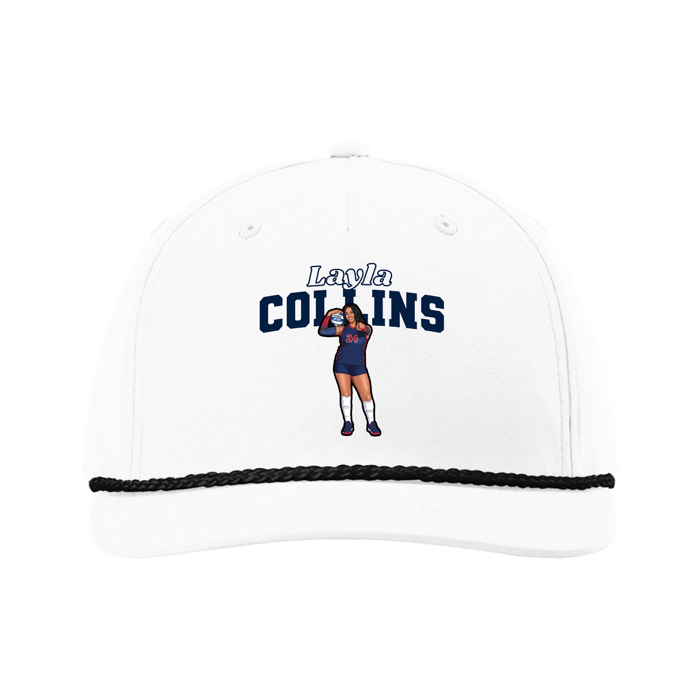 Five-Panel Classic Rope Cap — Name Arch in White