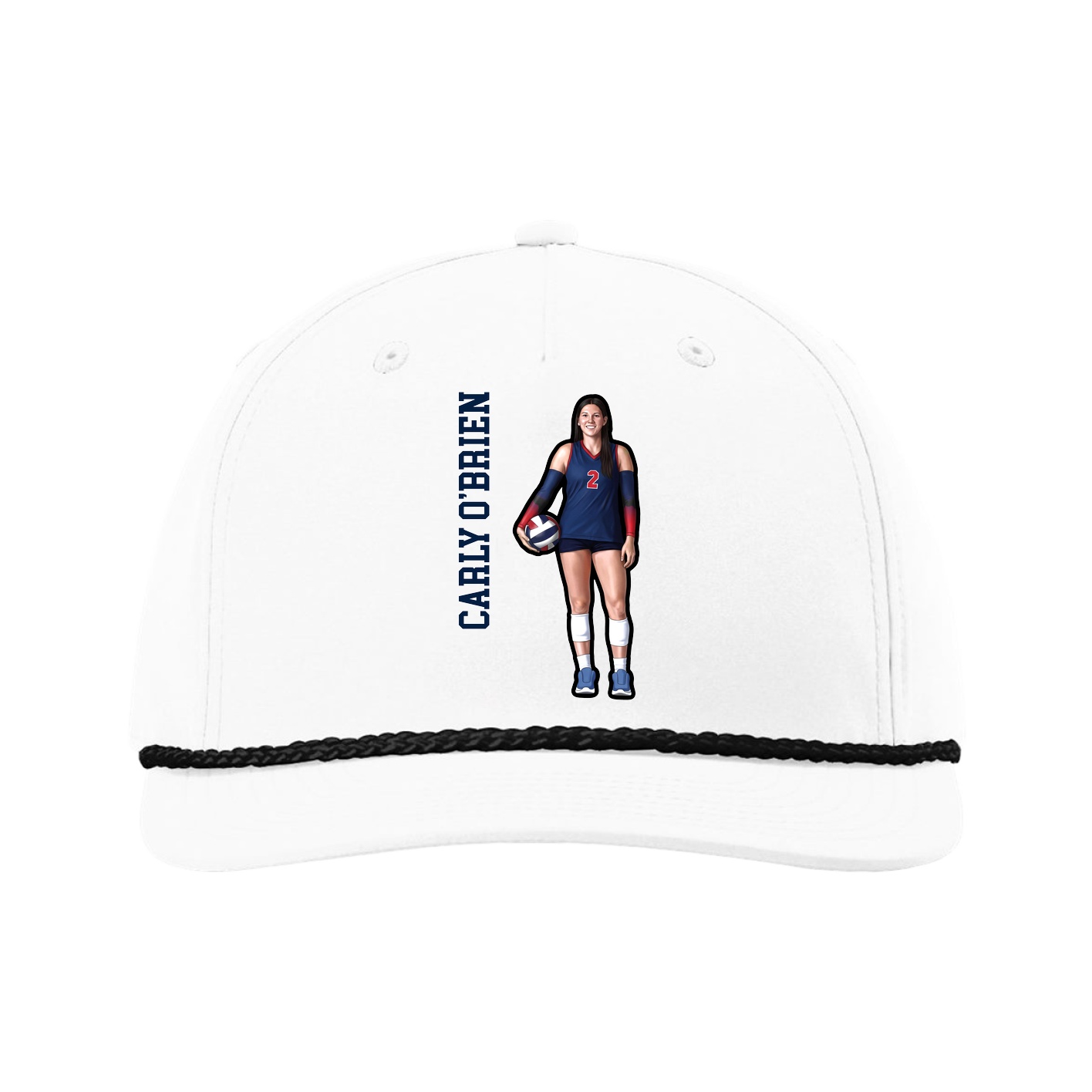 Five-Panel Classic Rope Cap — Name Vertical in White