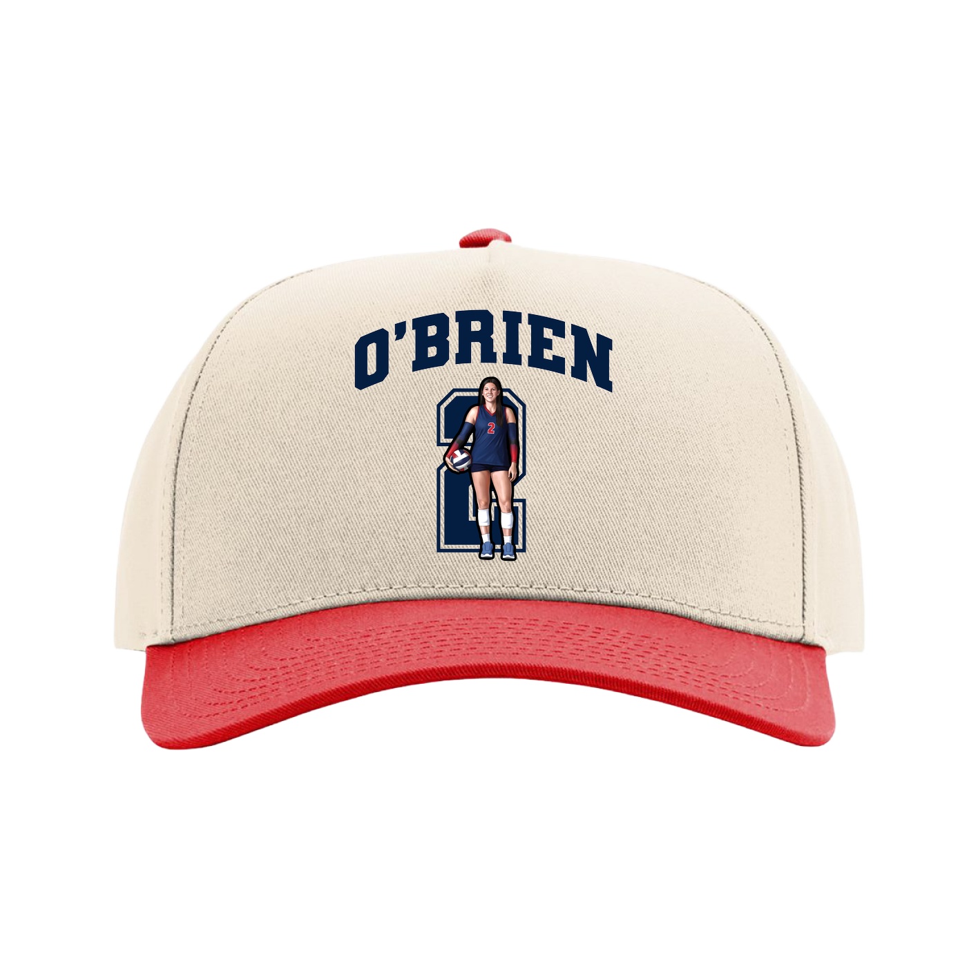 Full Fabric Five-Panel Champ Cap — Number in Cream/Red