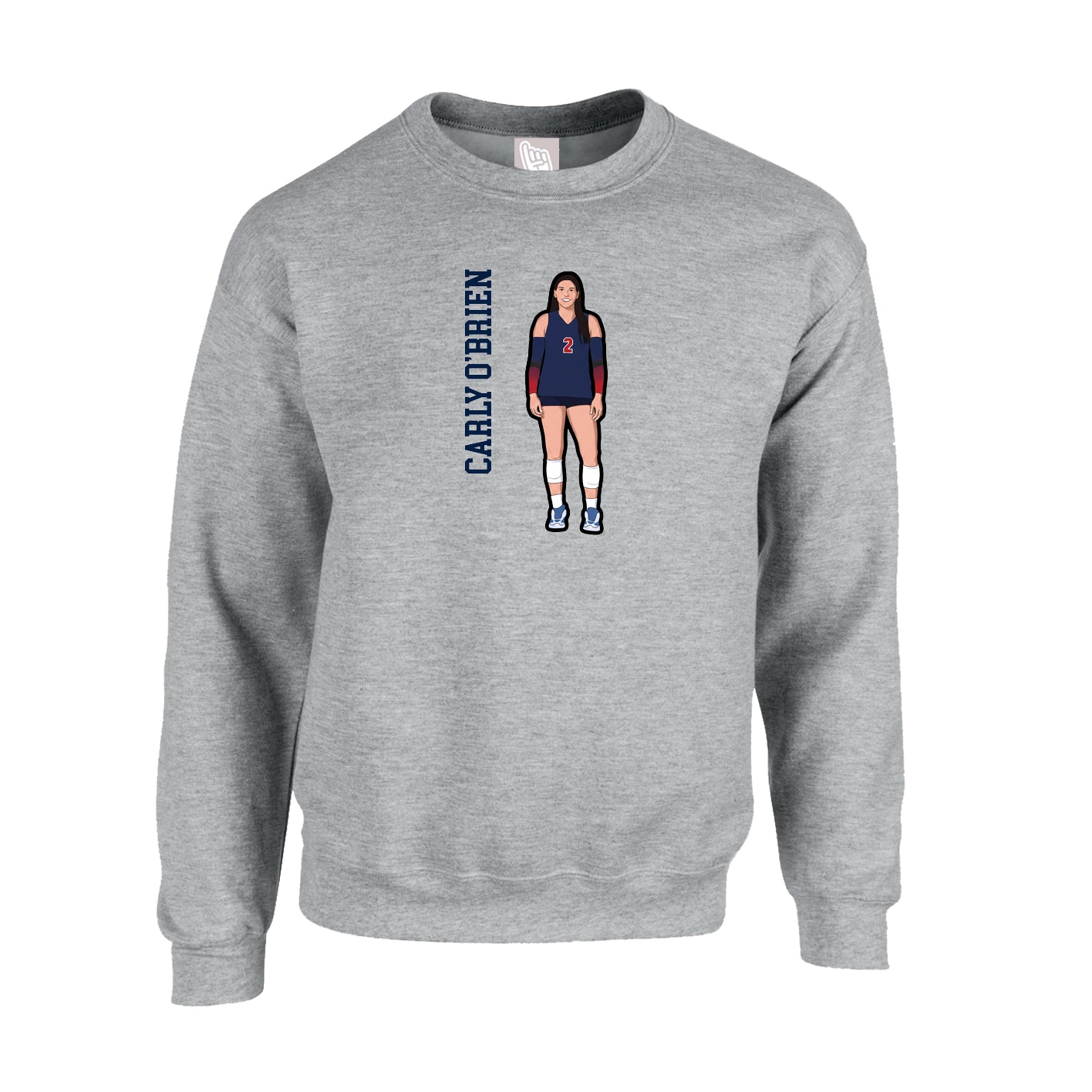 Fleece Crew — Name Vertical in Grey