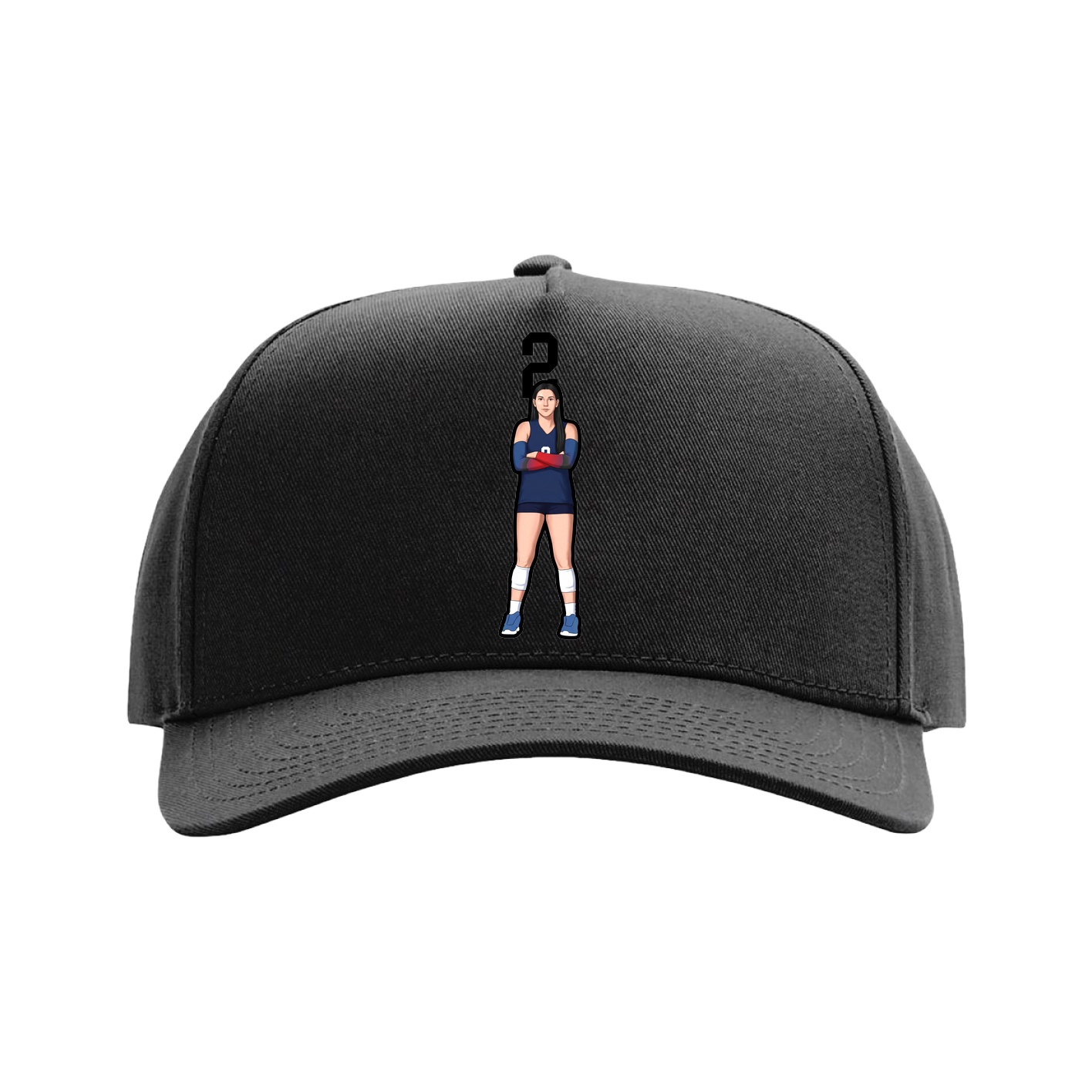Full Fabric Five-Panel Champ Cap — Number Top in Black