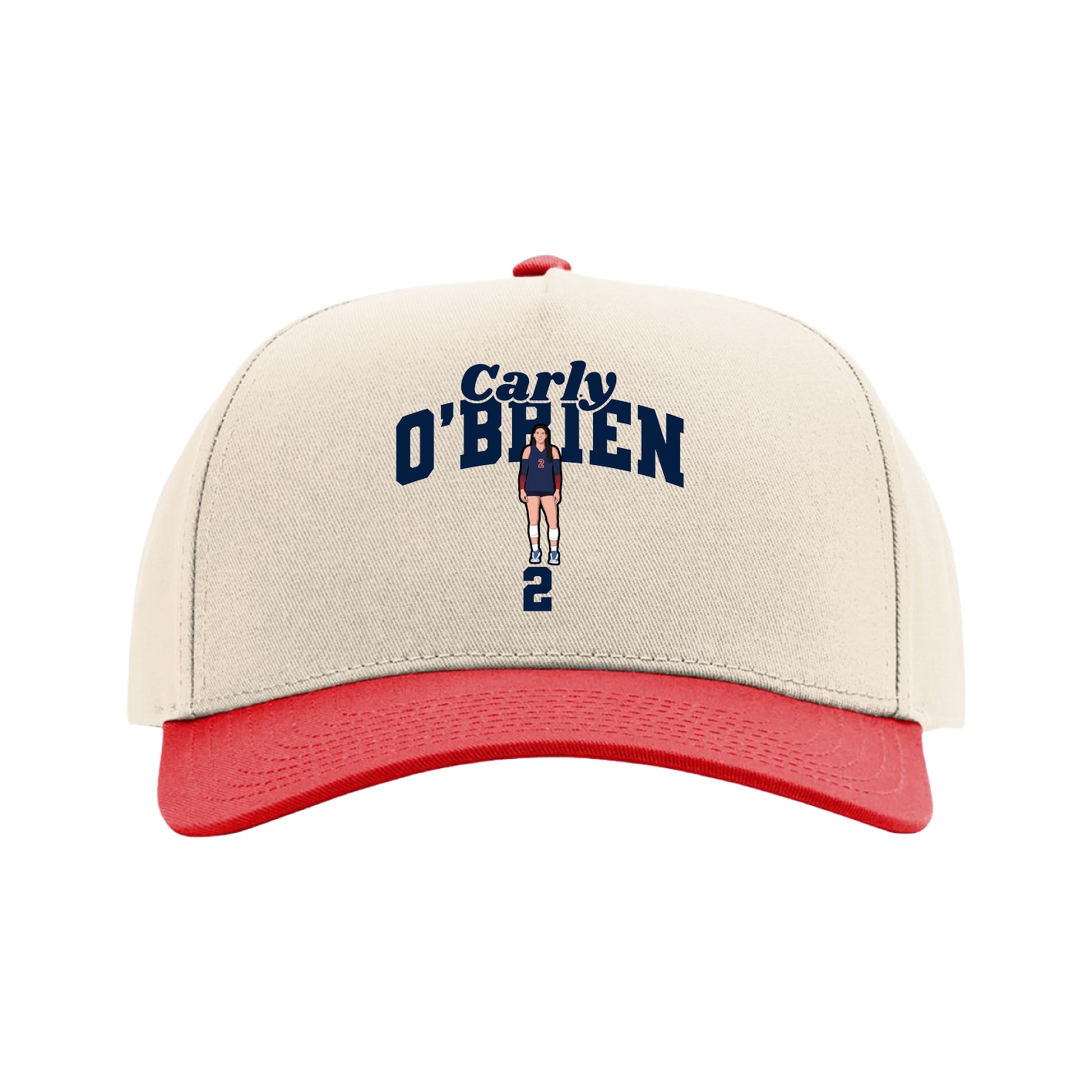 Full Fabric Five-Panel Champ Cap — Signature Arch in Cream/Red