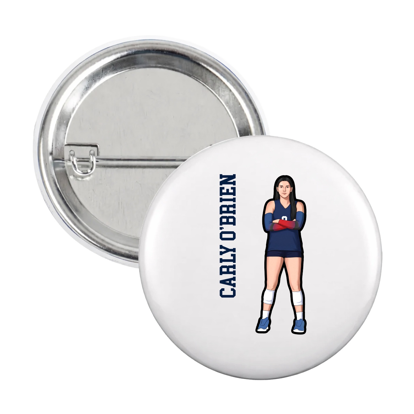 Game Day Button — Name Vertical in White