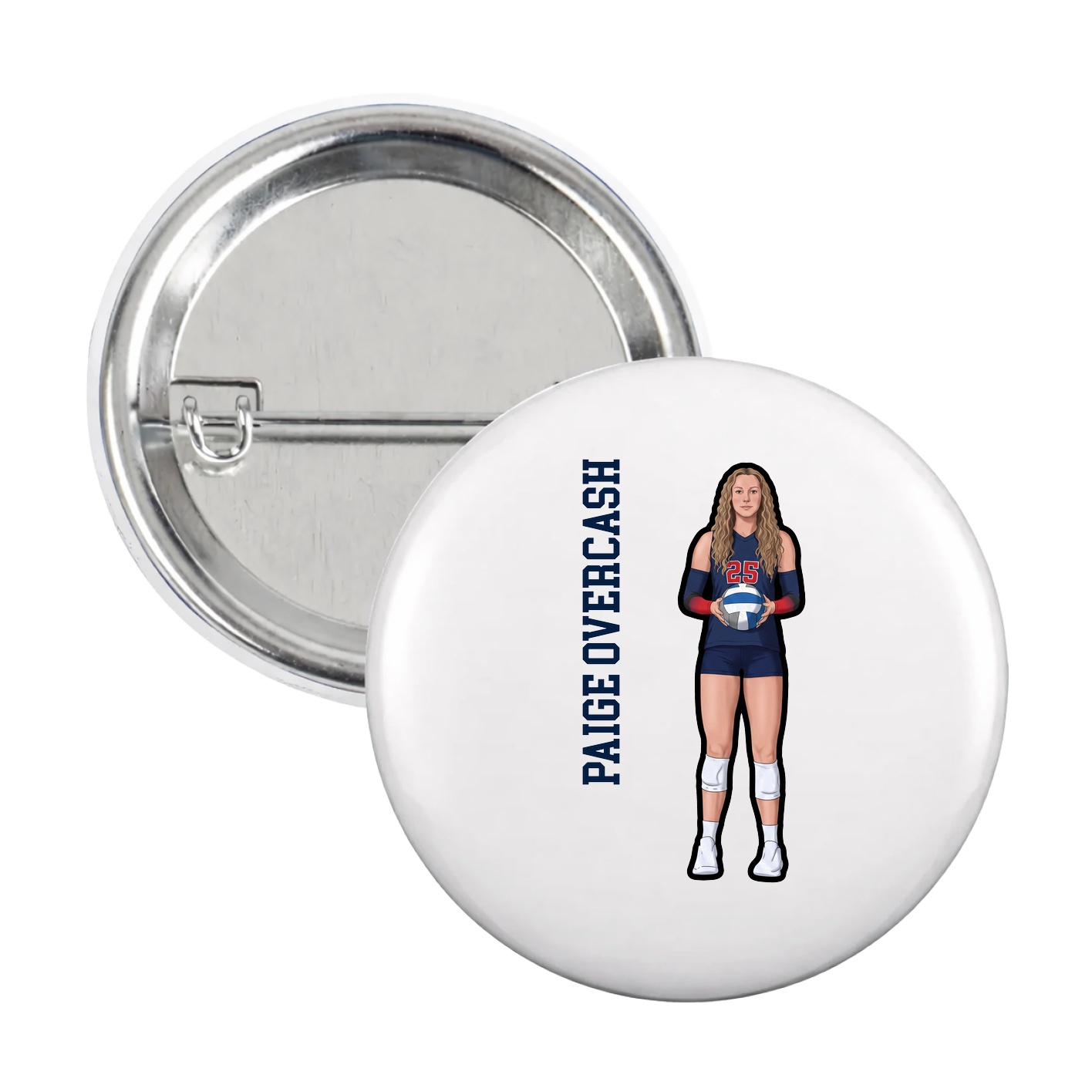 Game Day Button — Name Vertical in White