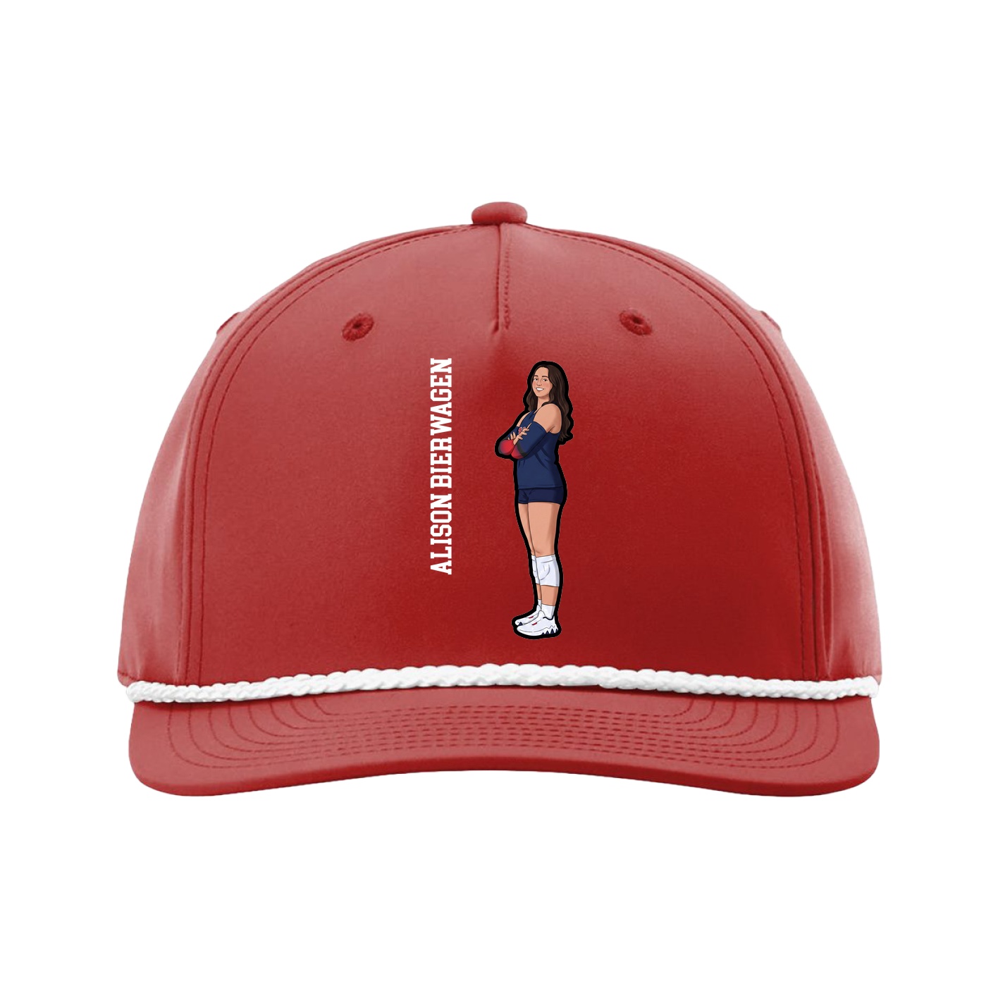 Five-Panel Classic Rope Cap — Name Vertical in Red